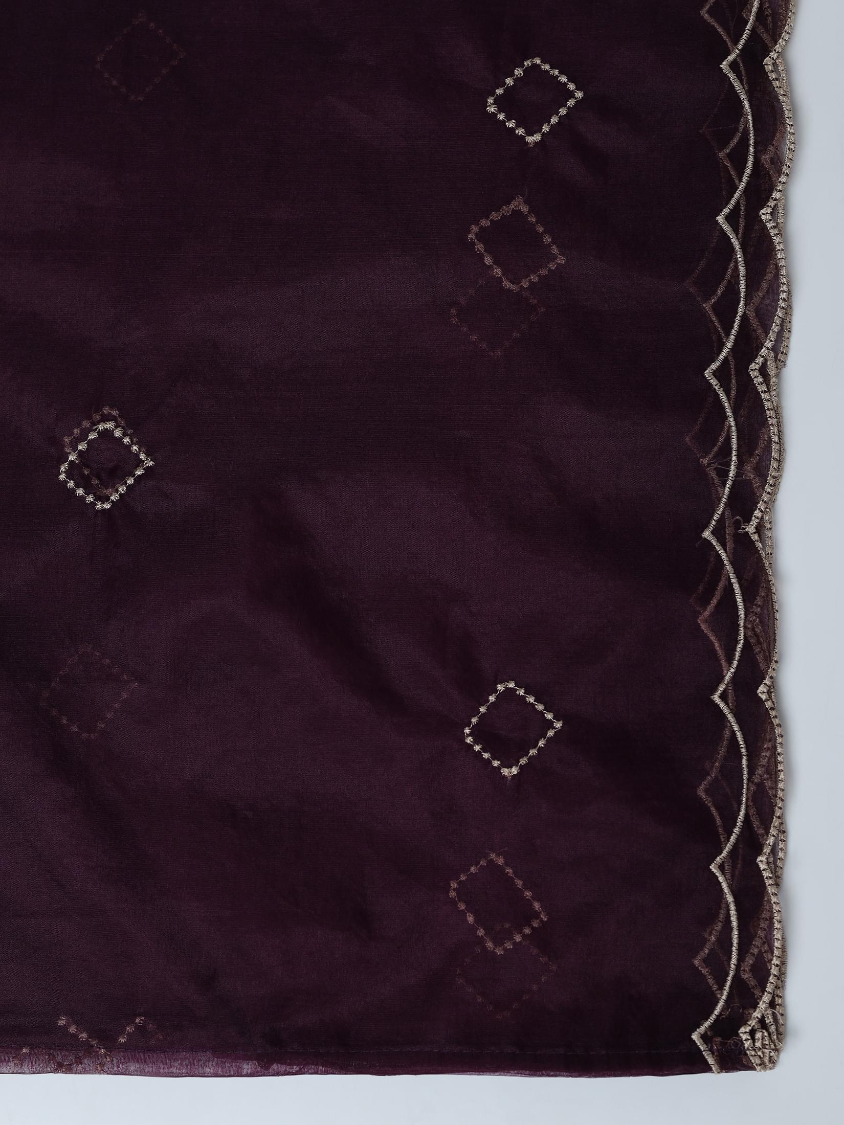 Women Poly Viscose Purple Embroidered Kurta Comfort Pant Dupatta.