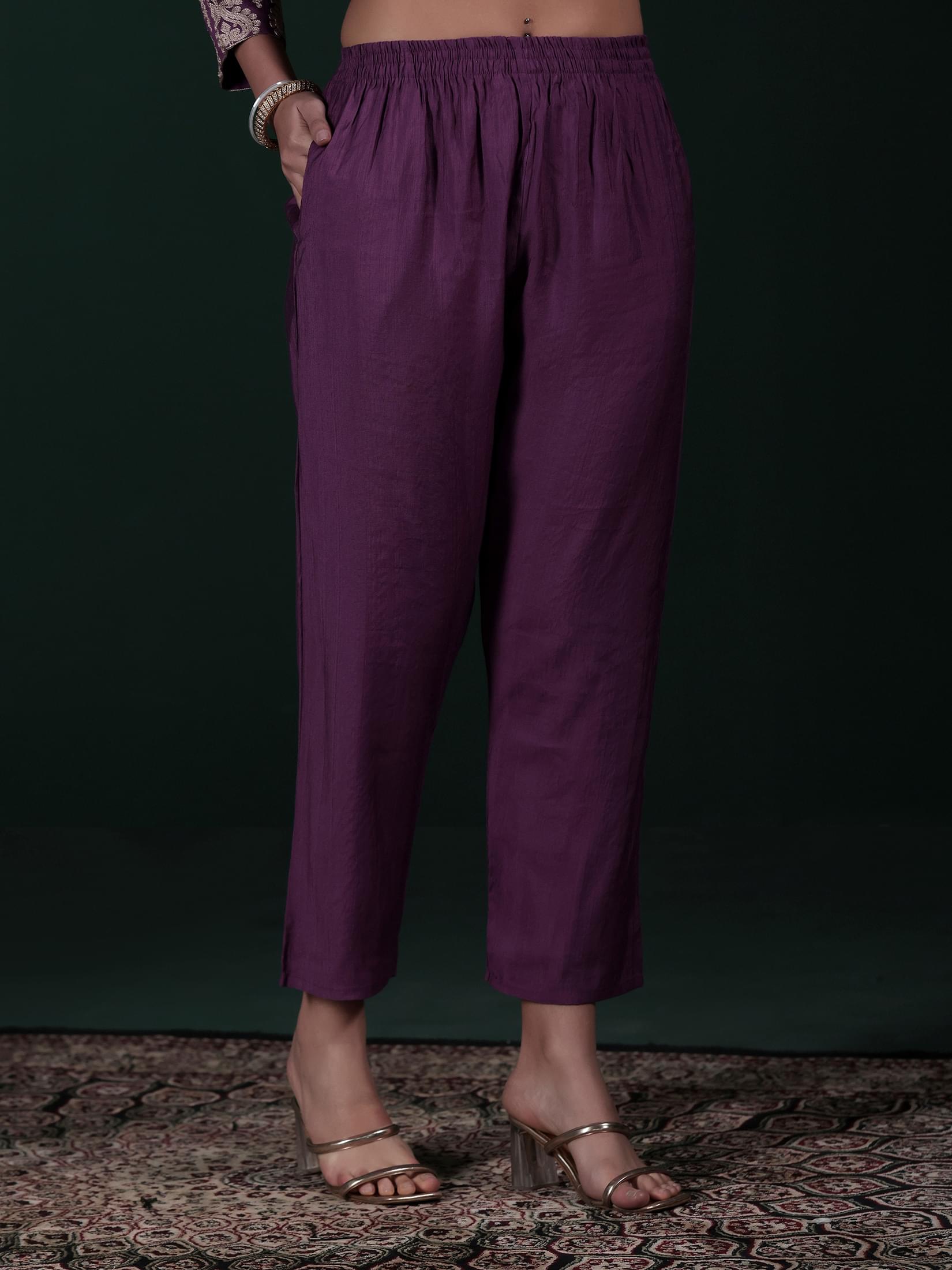 Women Poly Viscose Lilac Embroidered Kurta Comfort Pant Dupatta.
