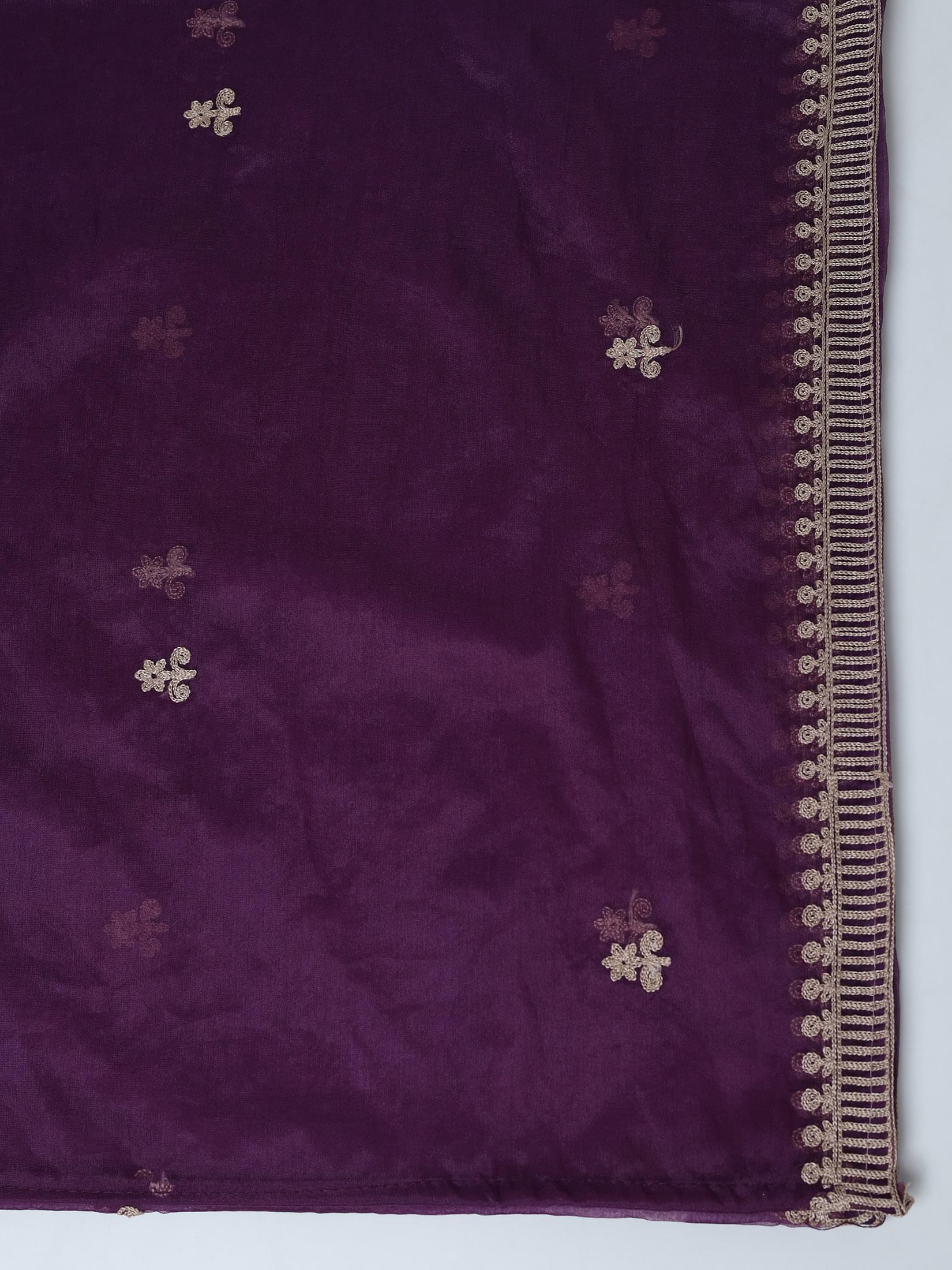 Women Poly Viscose Lilac Embroidered Kurta Comfort Pant Dupatta.
