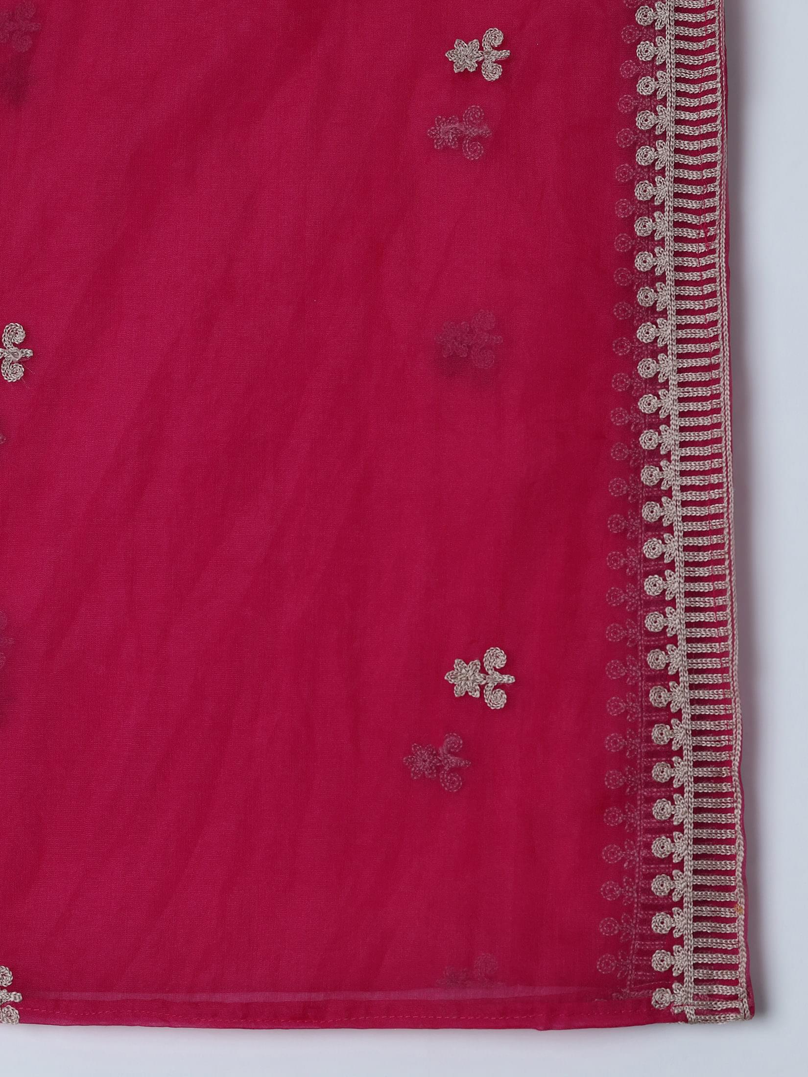 Women Poly Viscose Pink Embroidered Kurta Comfort Pant Dupatta.