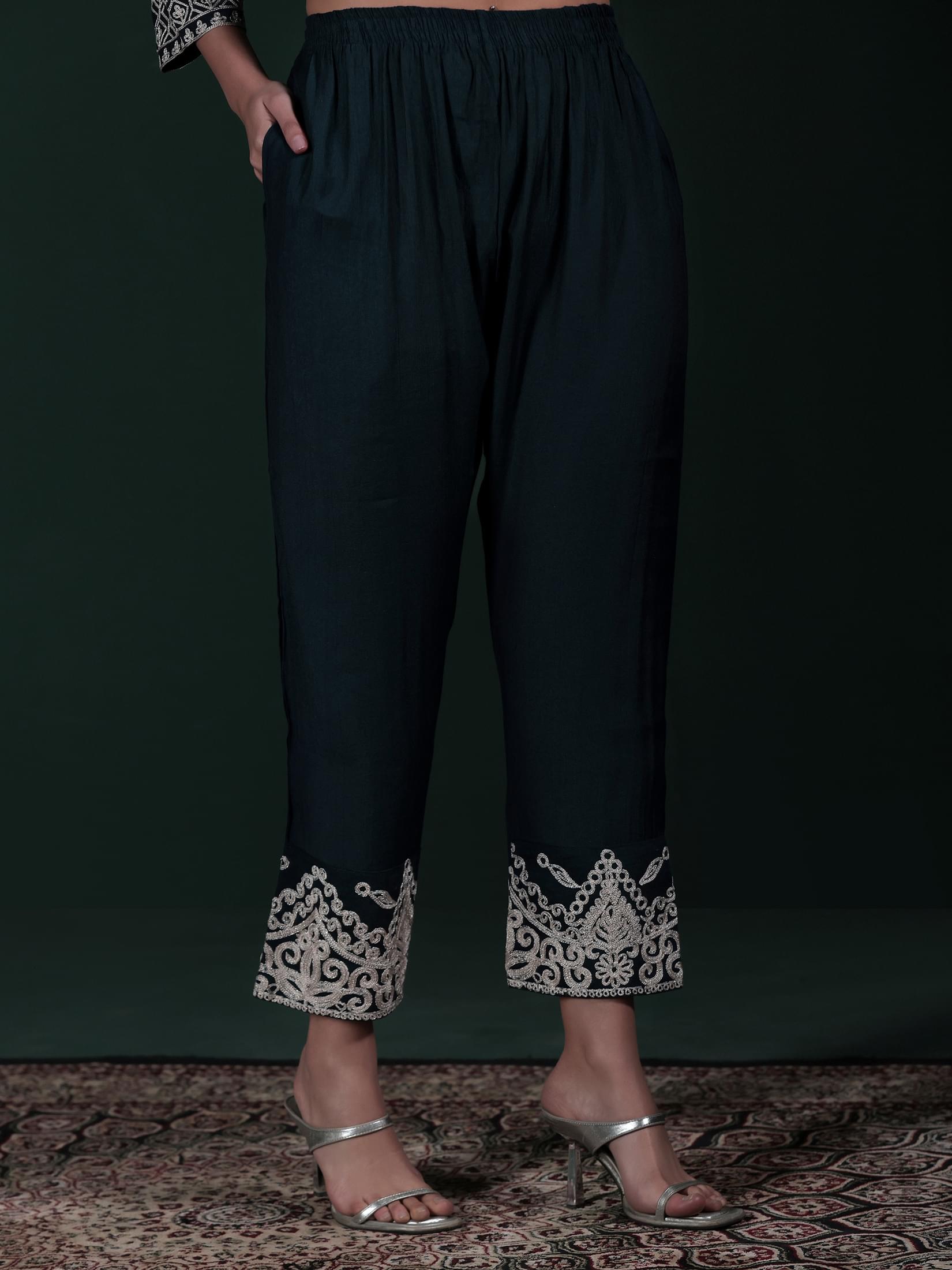 Women Poly Viscose Blue Embroidered Kurta Comfort Pant Dupatta.