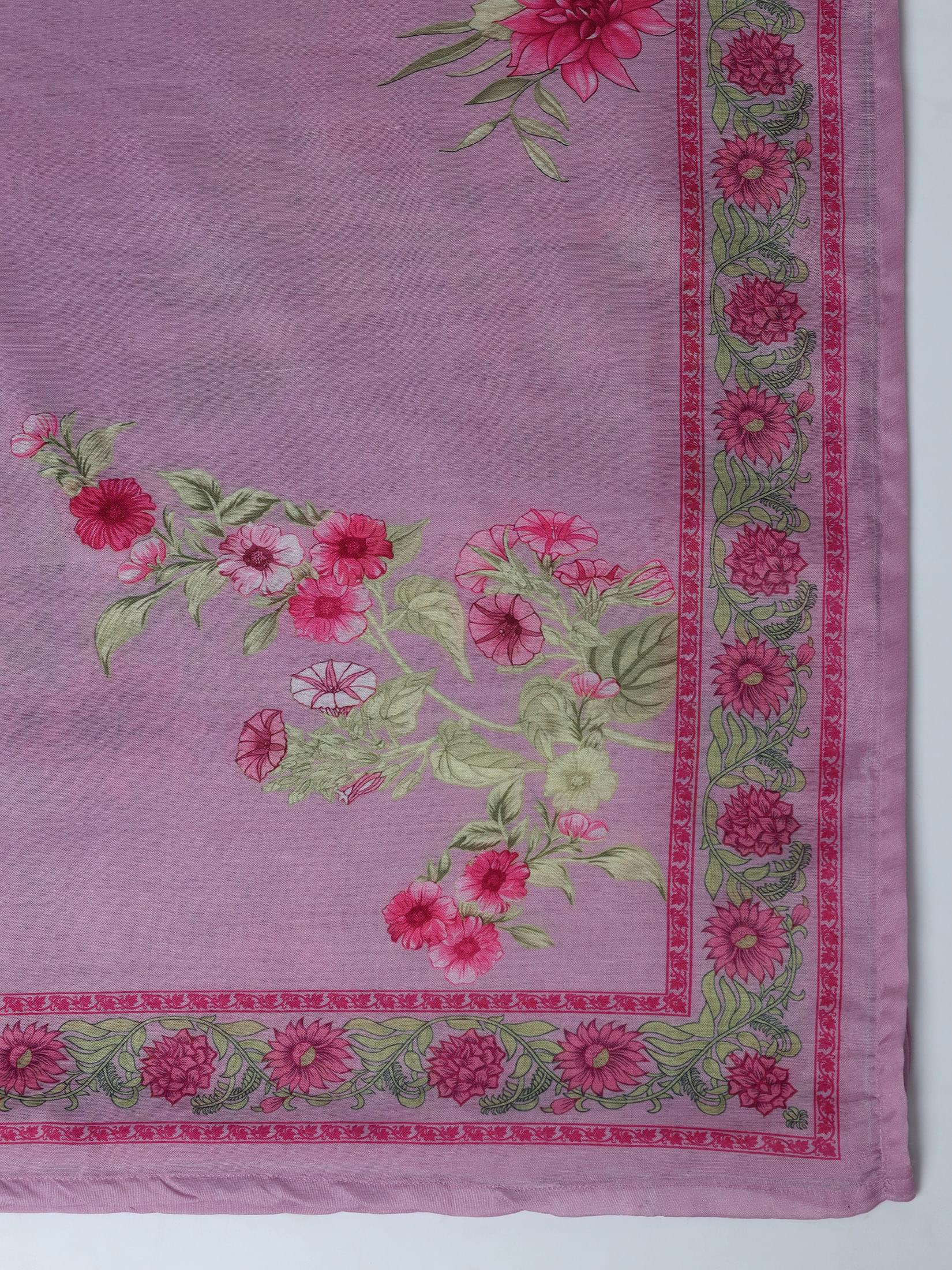 Women Cotton Purple Embroidered Kurta Comfort Pant Dupatta.