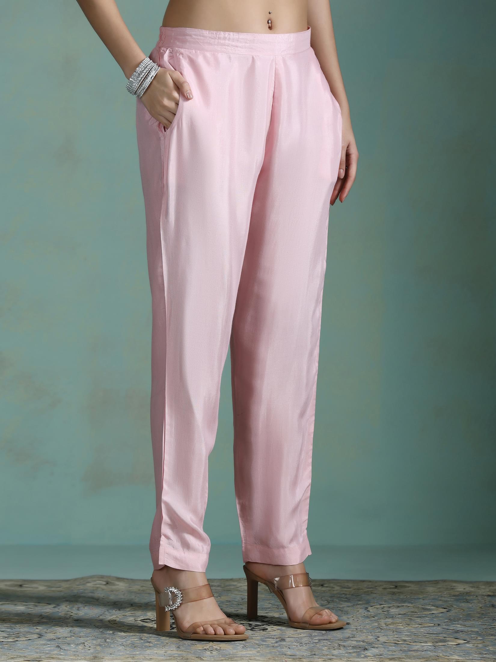 Women Organza Pink Embroidered Kurta Comfort Pant Dupatta.