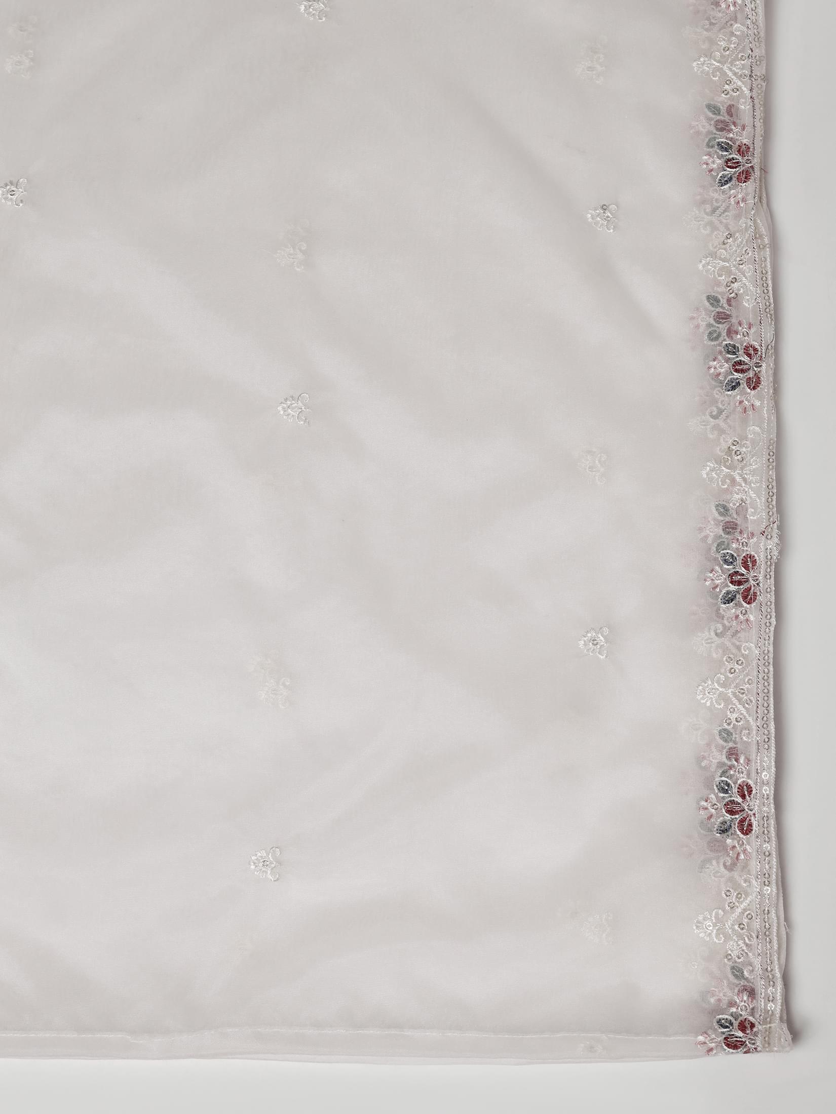 Women Organza White Embroidered Kurta Comfort Pant Dupatta.