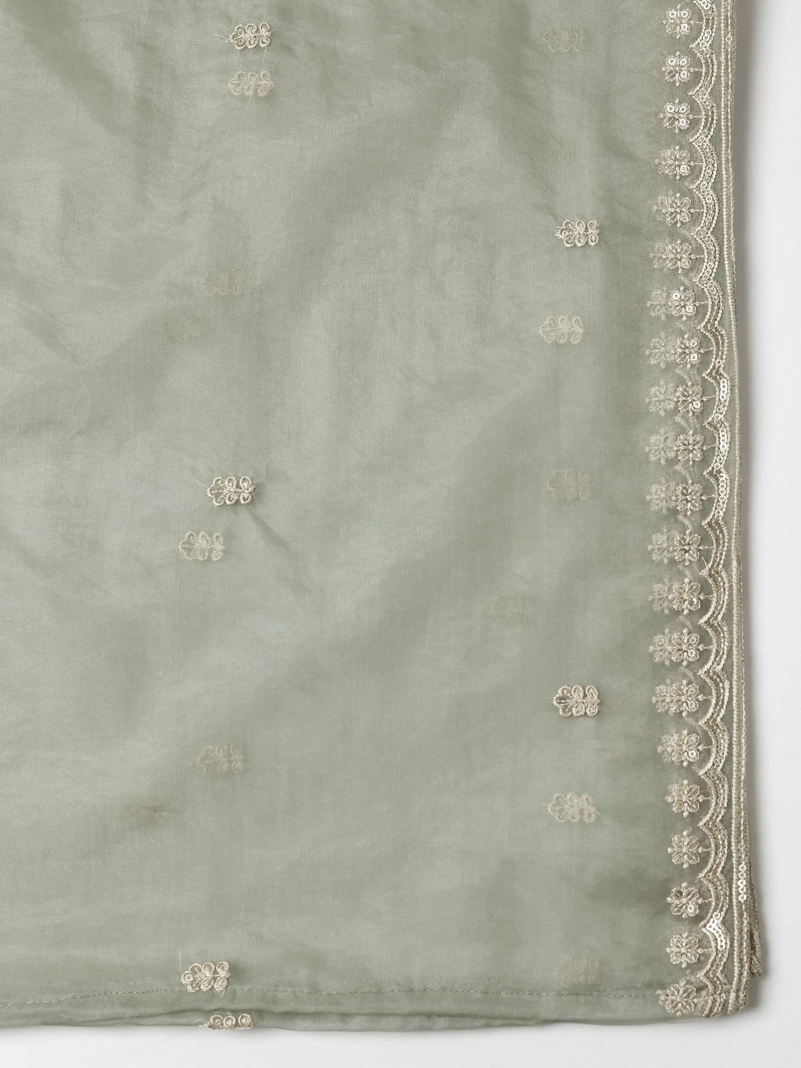 Women Organza Grey Embroidered Kurta Comfort Pant With Dupatta.
