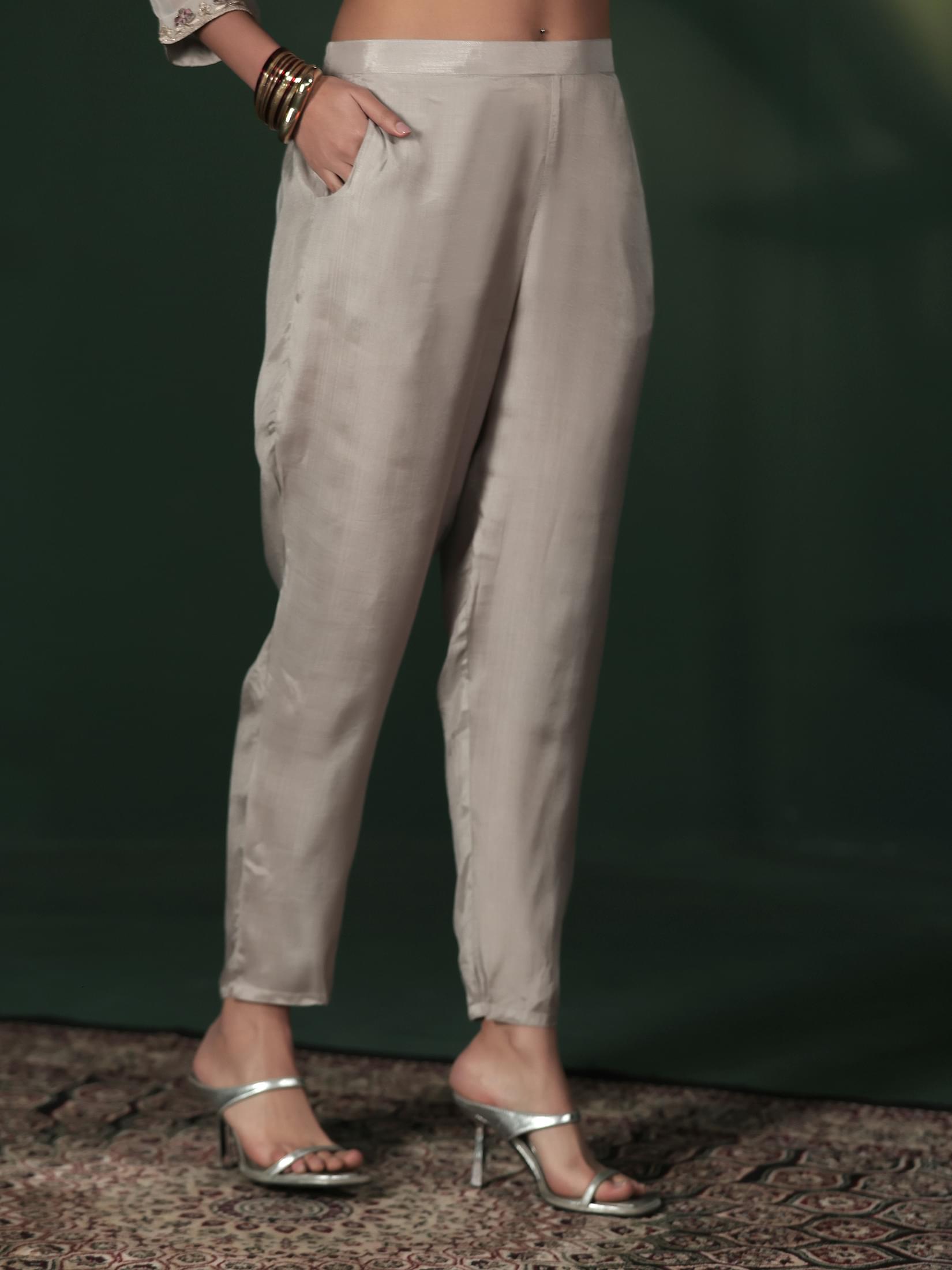 Women Organza Grey Embroidered Kurta Comfort Pant Dupatta.
