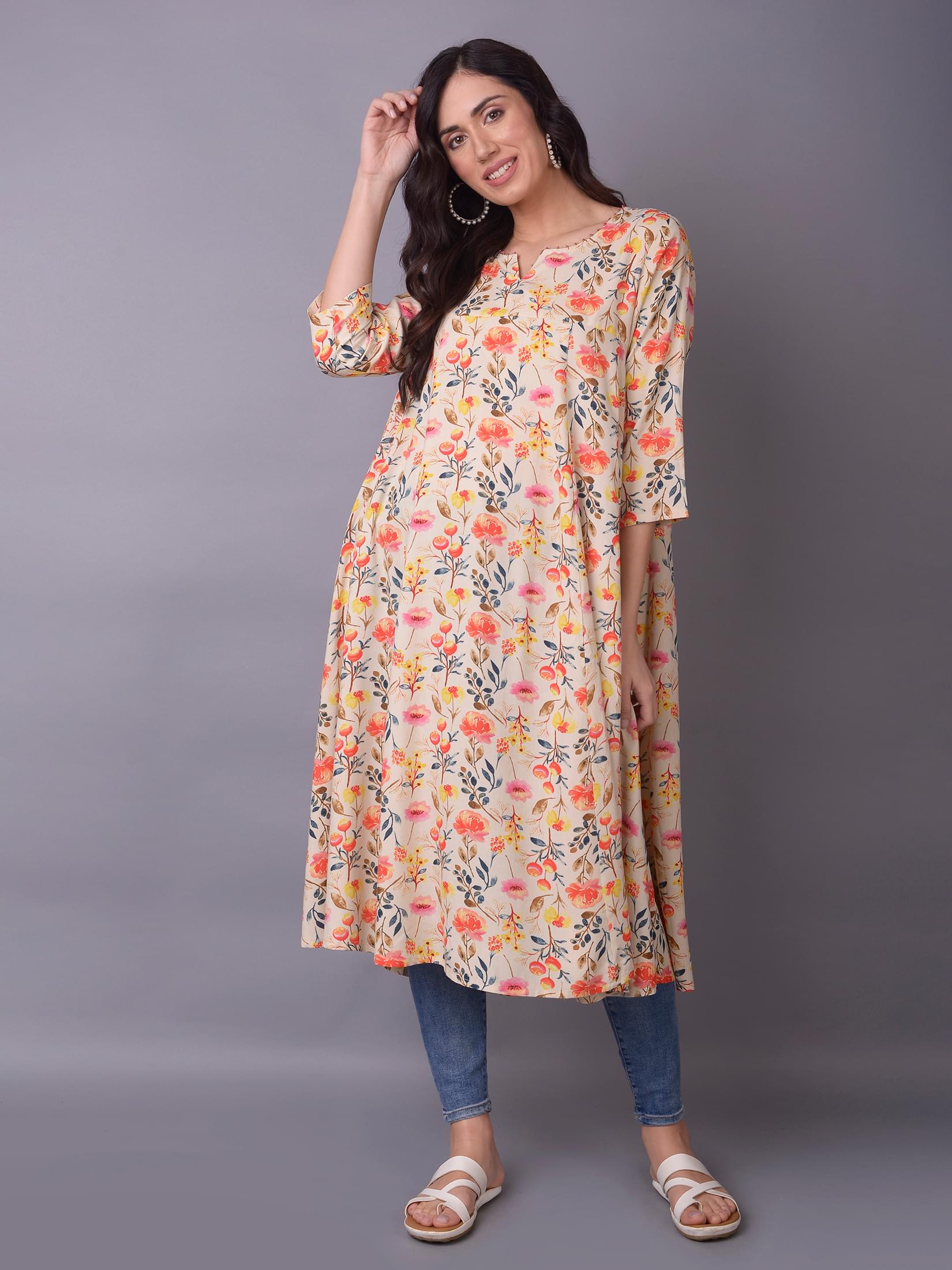 Women Multicolor Floral Printed Kurta.