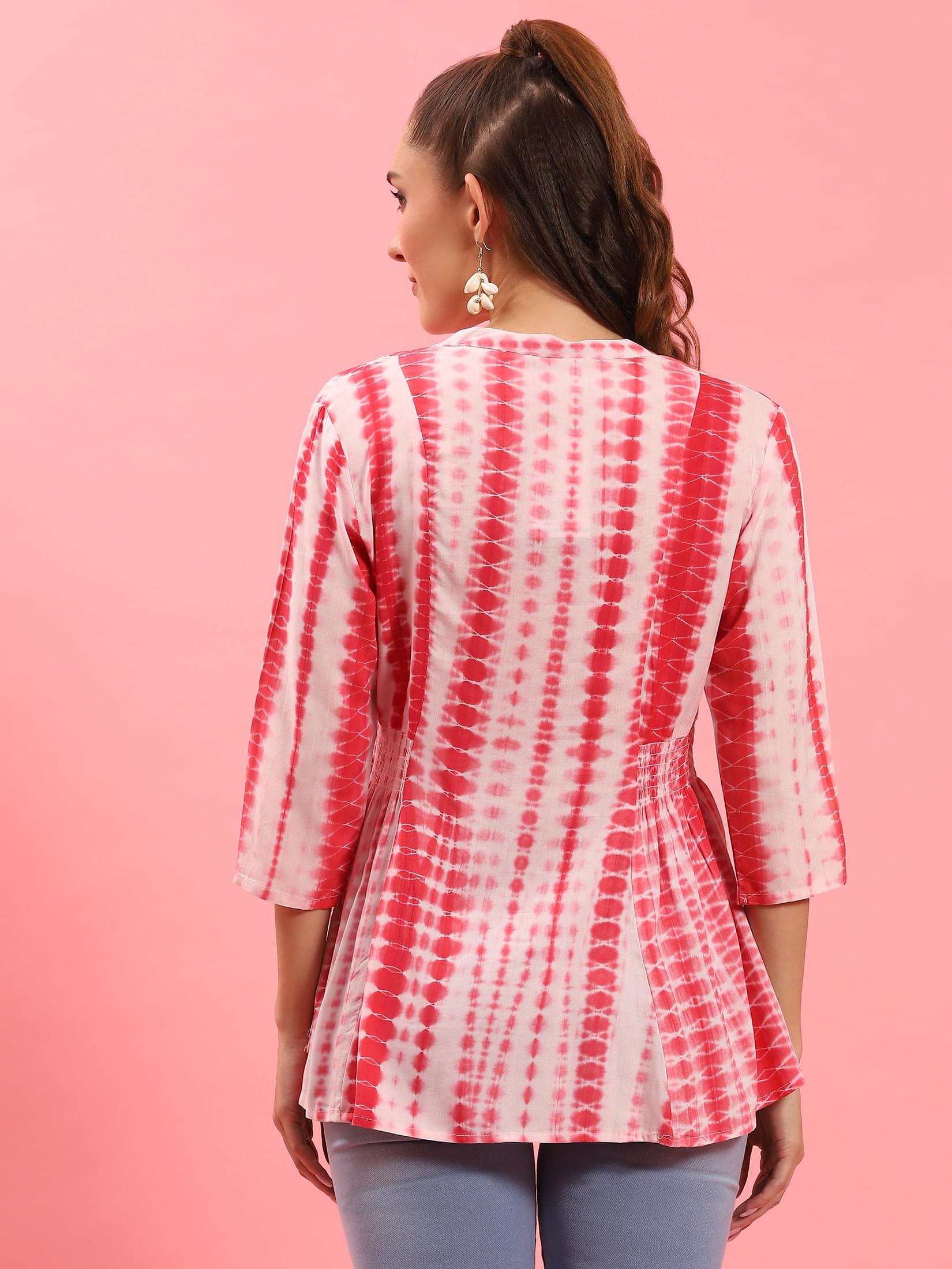 Women Coral Tie Dye Printed Tunic.