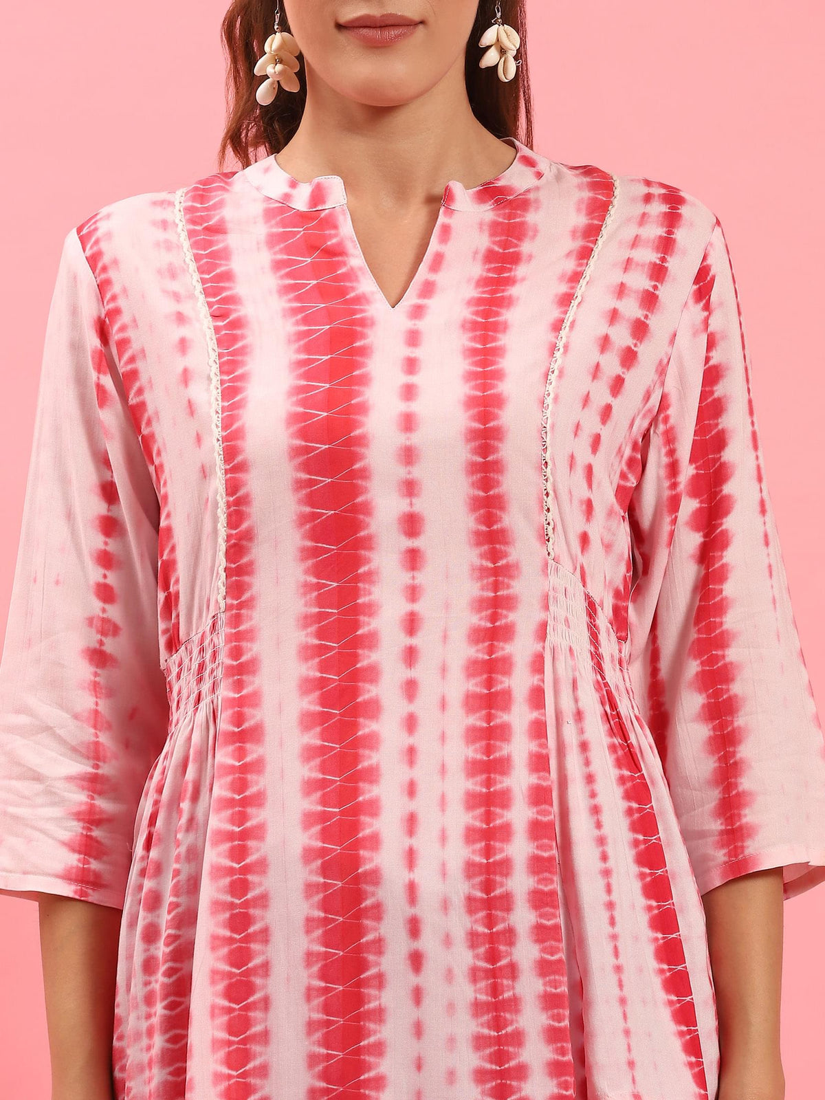 Women Coral Tie Dye Printed Tunic.