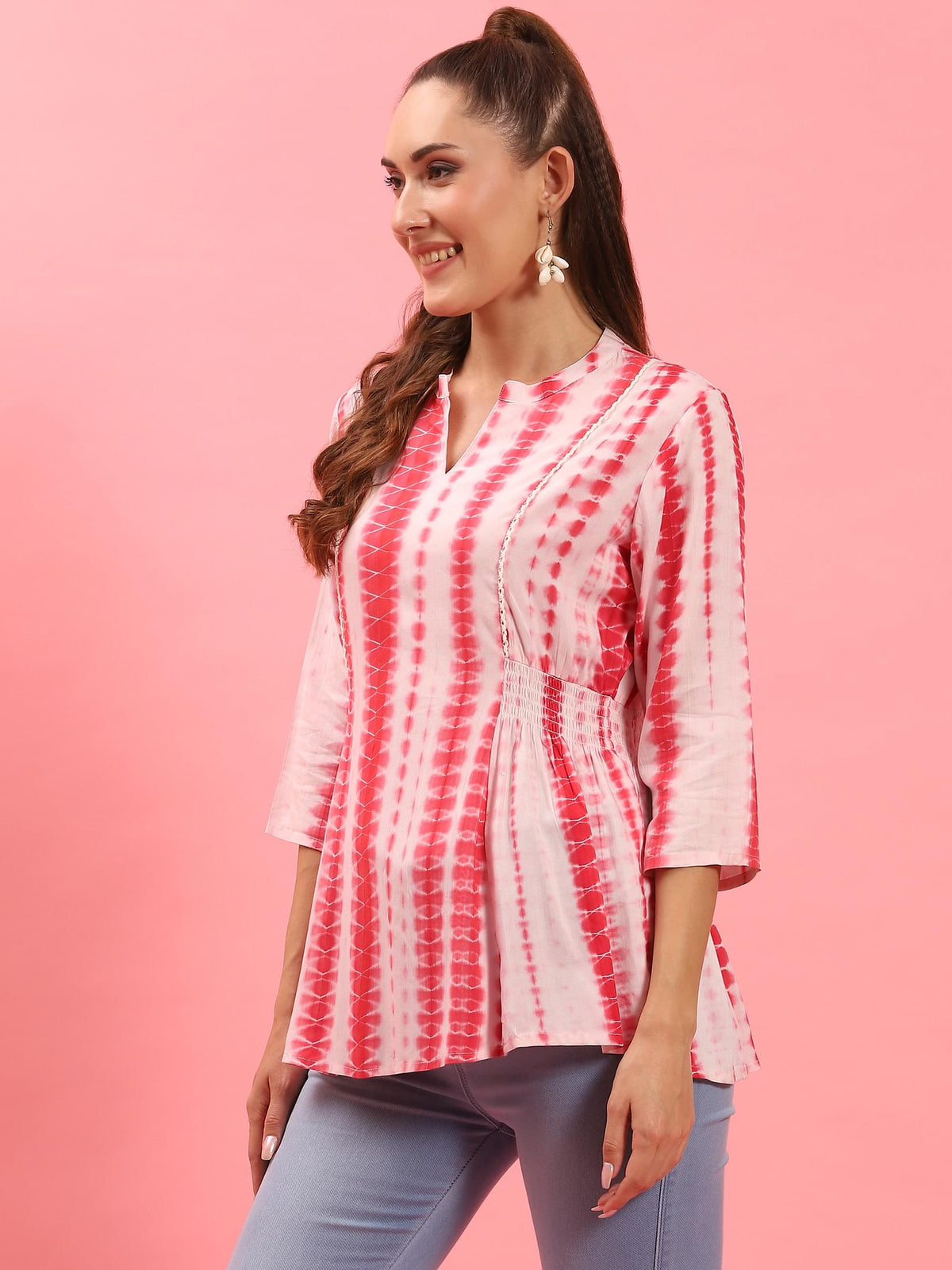Women Coral Tie Dye Printed Tunic.