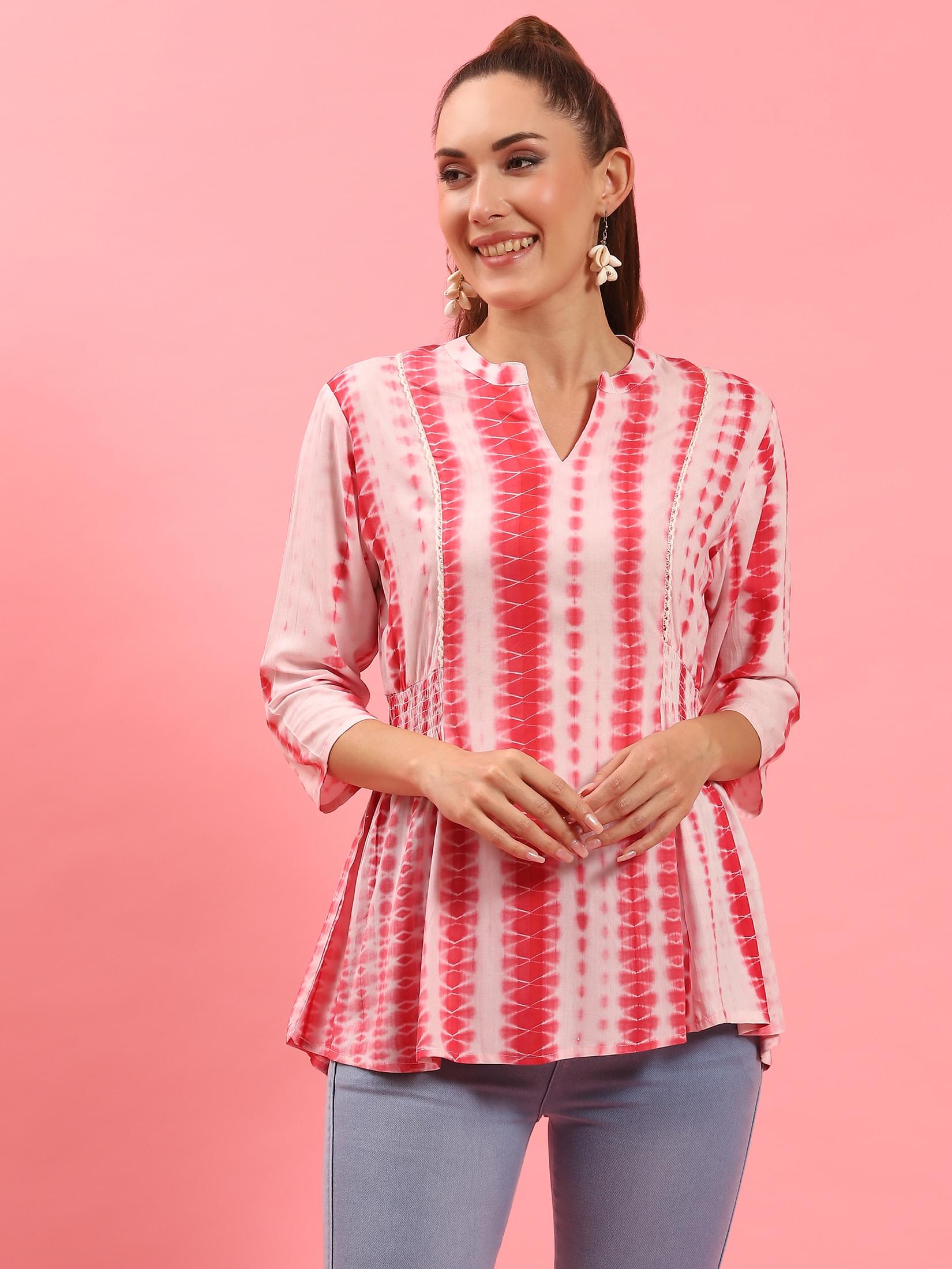 Women Coral Tie Dye Printed Tunic.