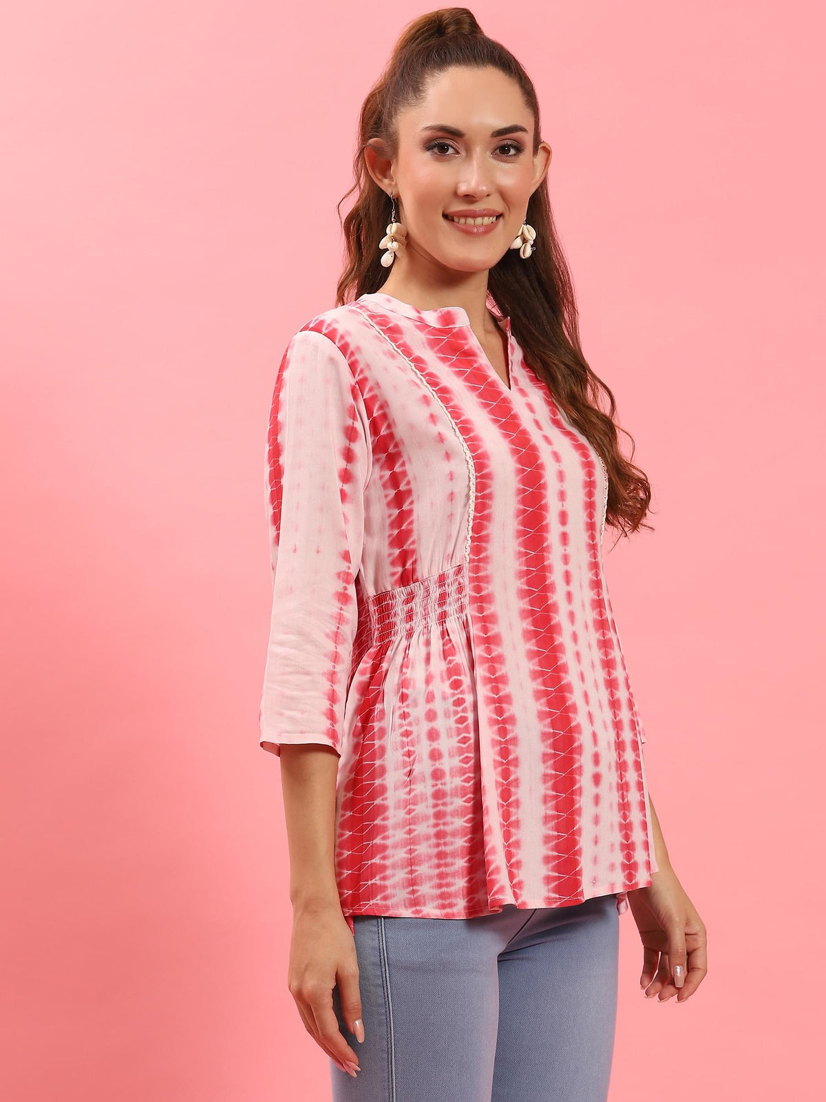 Women Coral Tie Dye Printed Tunic.