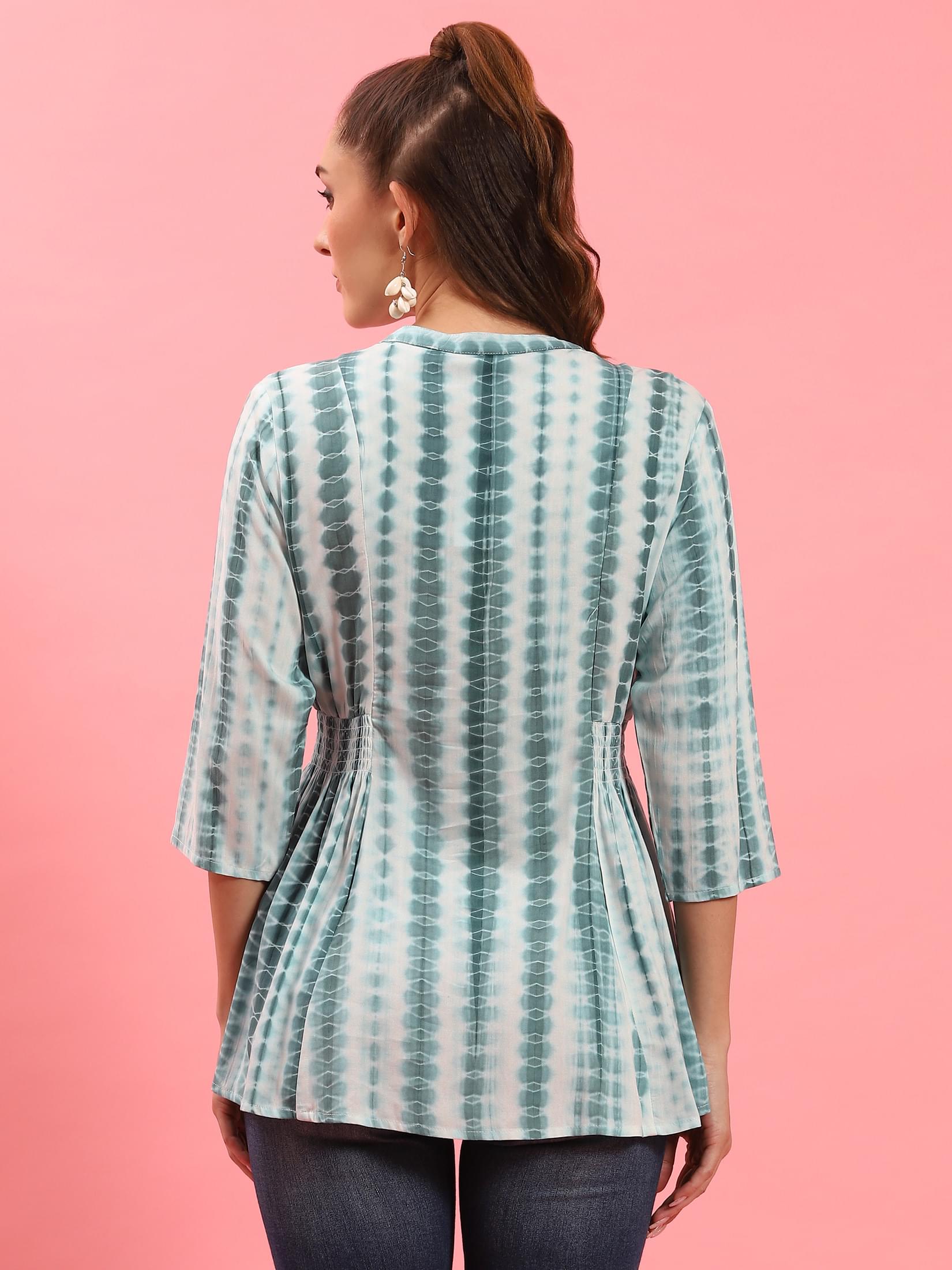 Women Blue Tie Dye Printed Tunic.