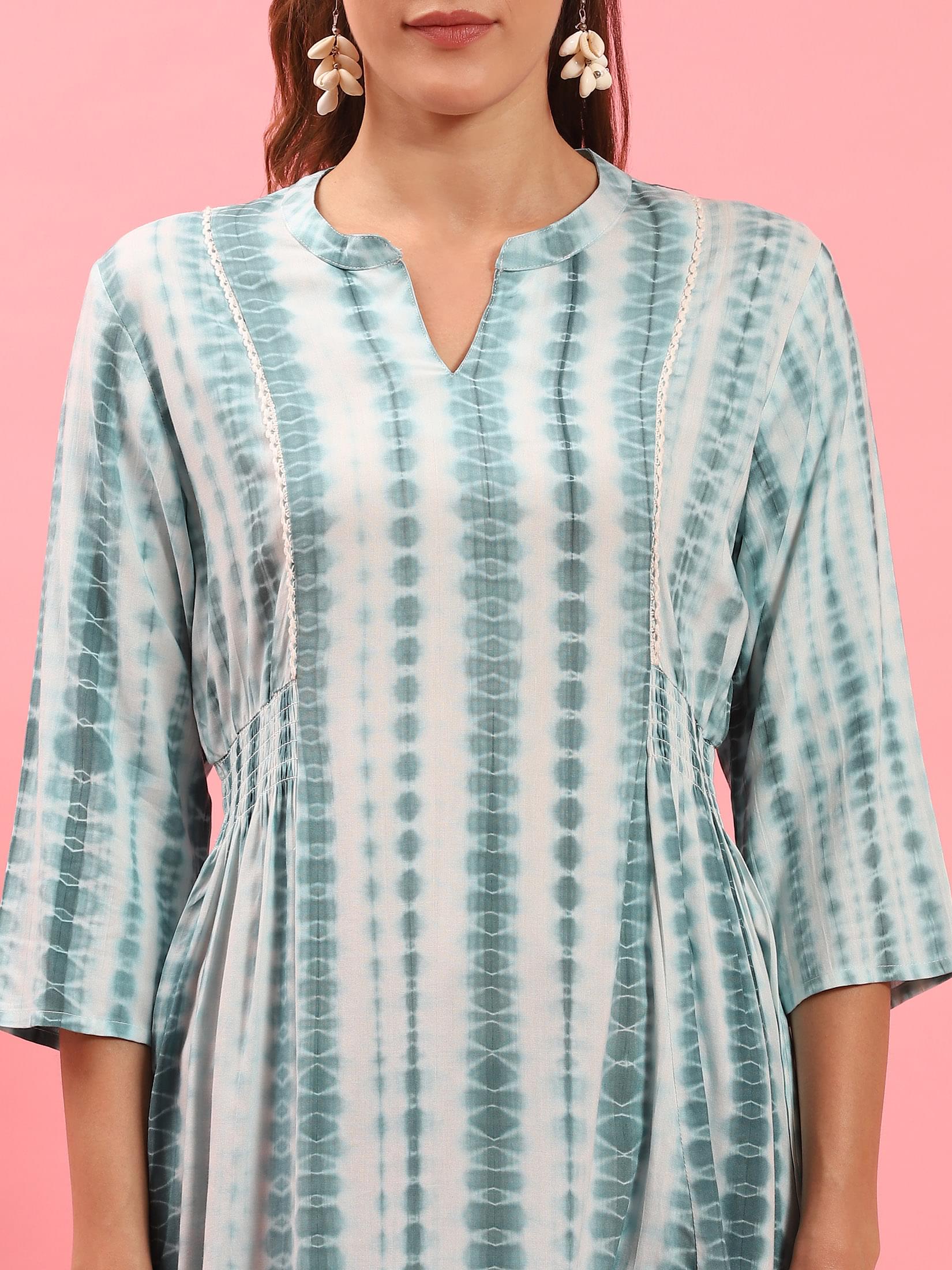 Women Blue Tie Dye Printed Tunic.