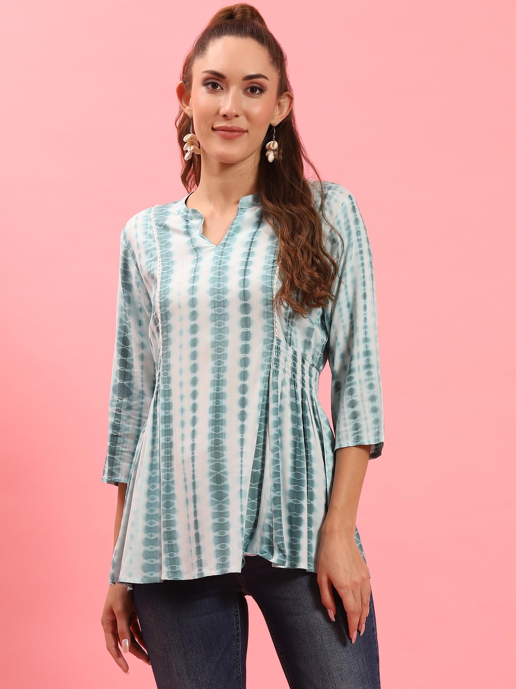 Women Blue Tie Dye Printed Tunic.