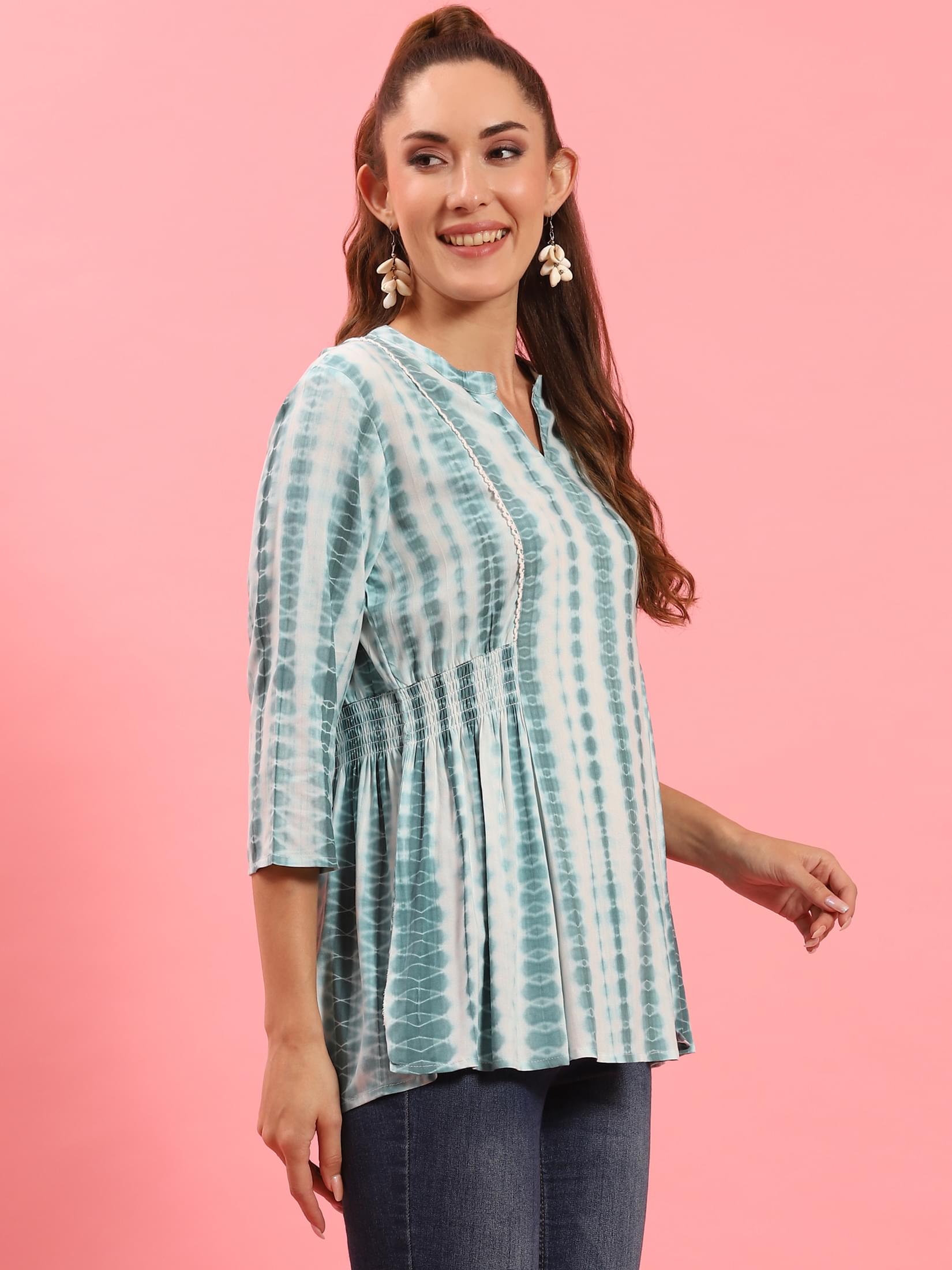 Women Blue Tie Dye Printed Tunic.