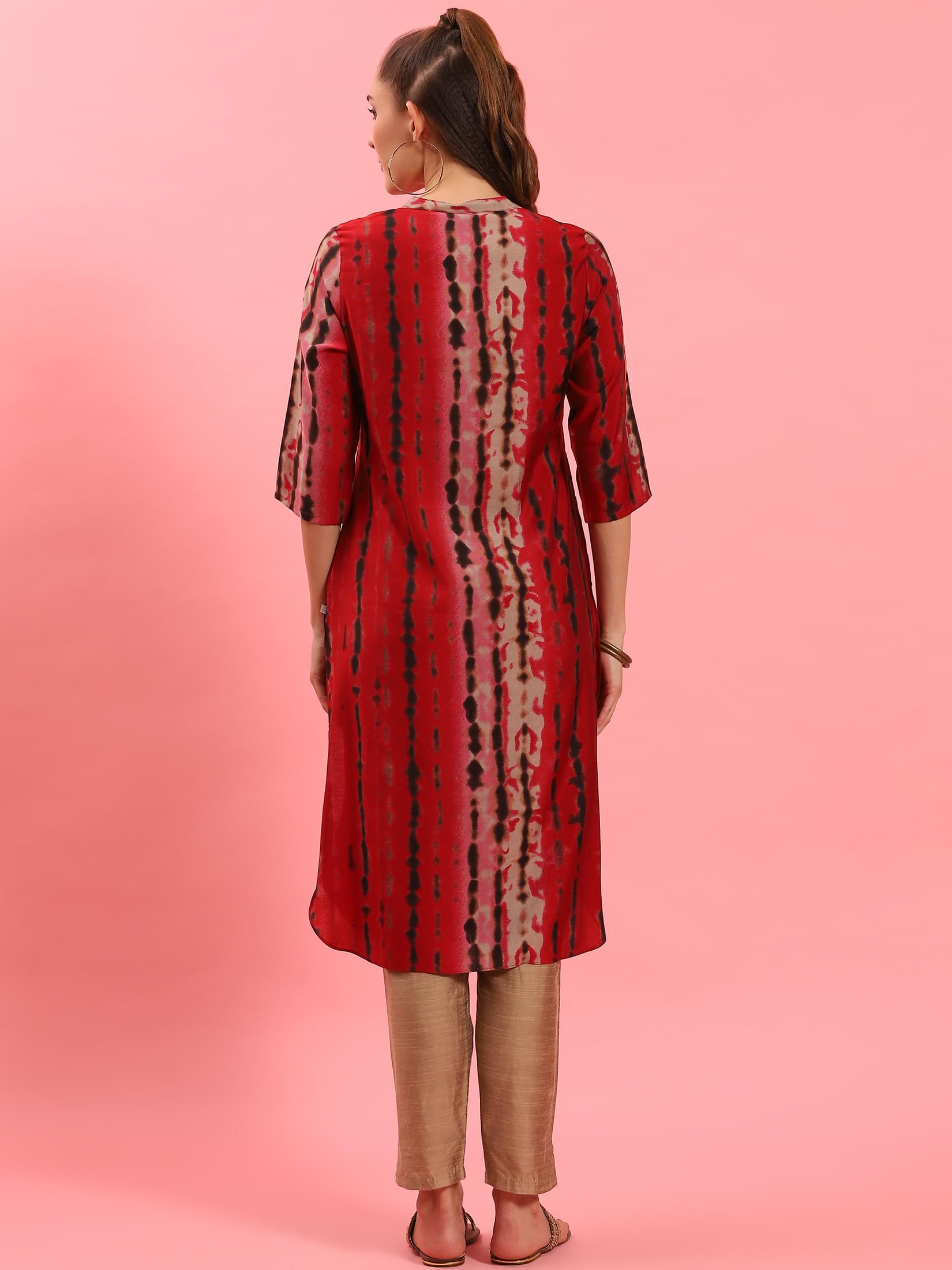 Women Red Stripe Printed Kurta.