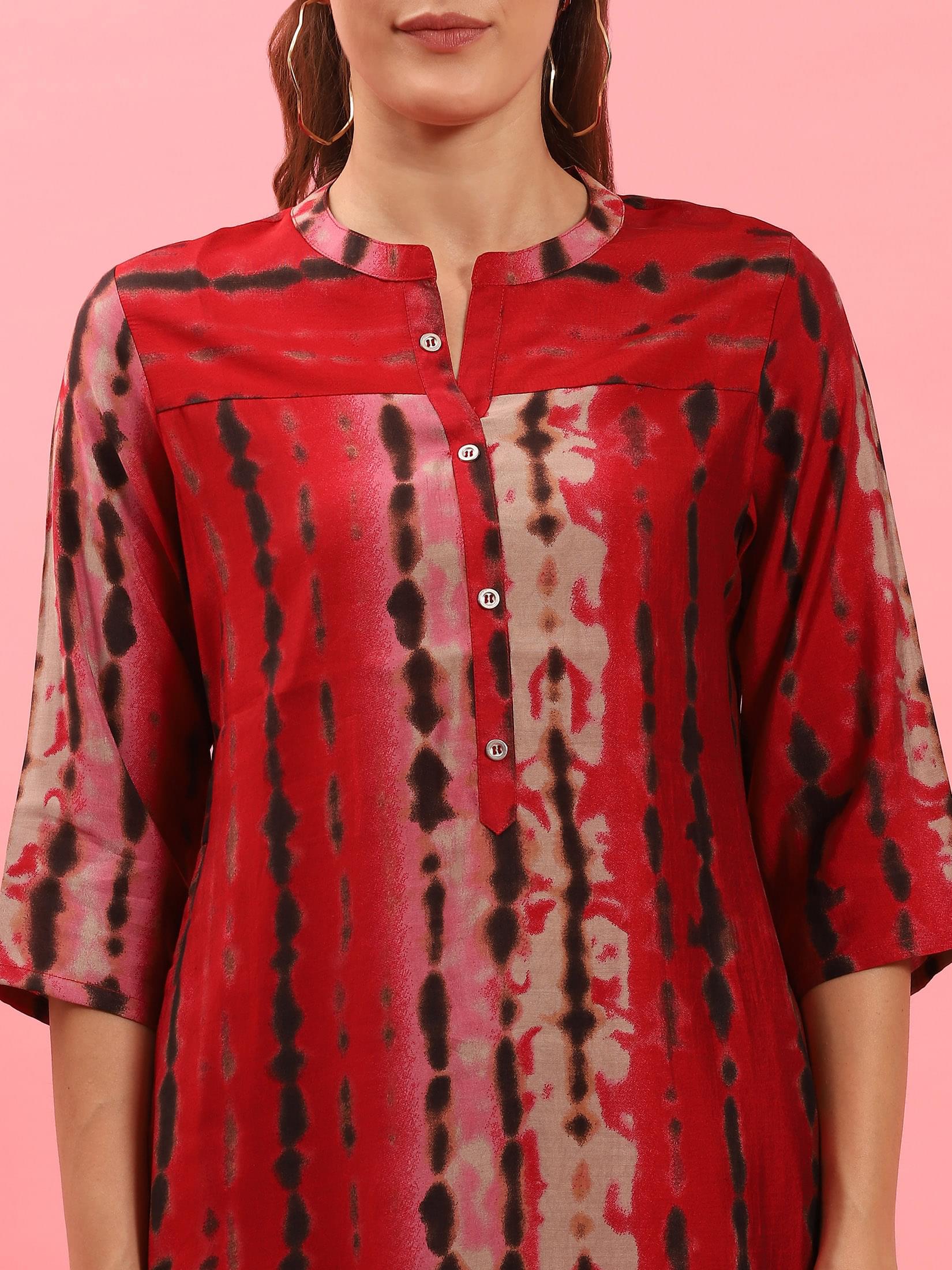 Women Red Stripe Printed Kurta.