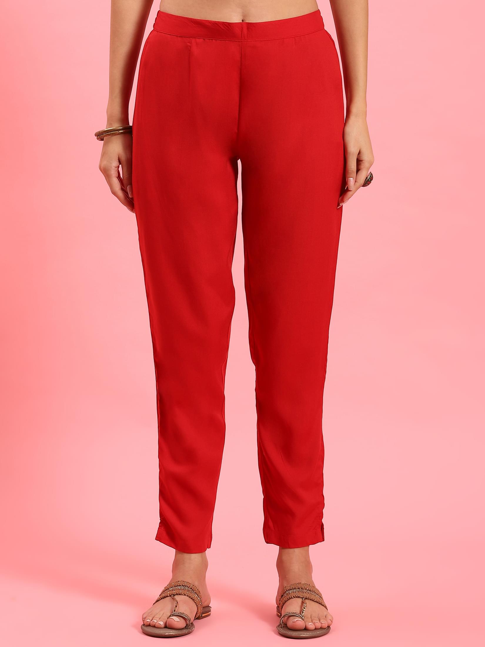 Women Red Geometric Printed Kurta Trouser Dupatta.