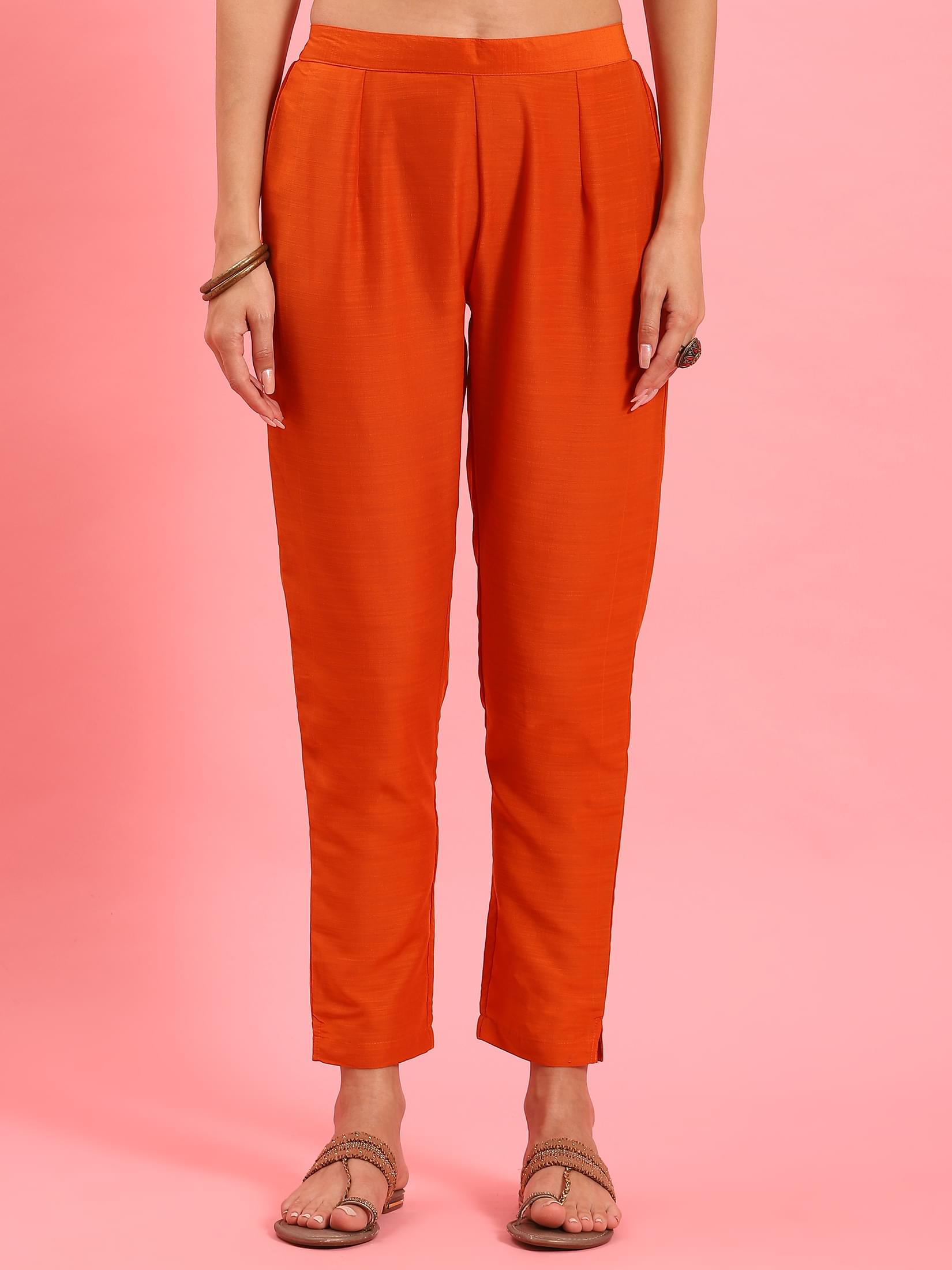 Women Orange Ornamental Printed Kurta Trouser Dupatta.