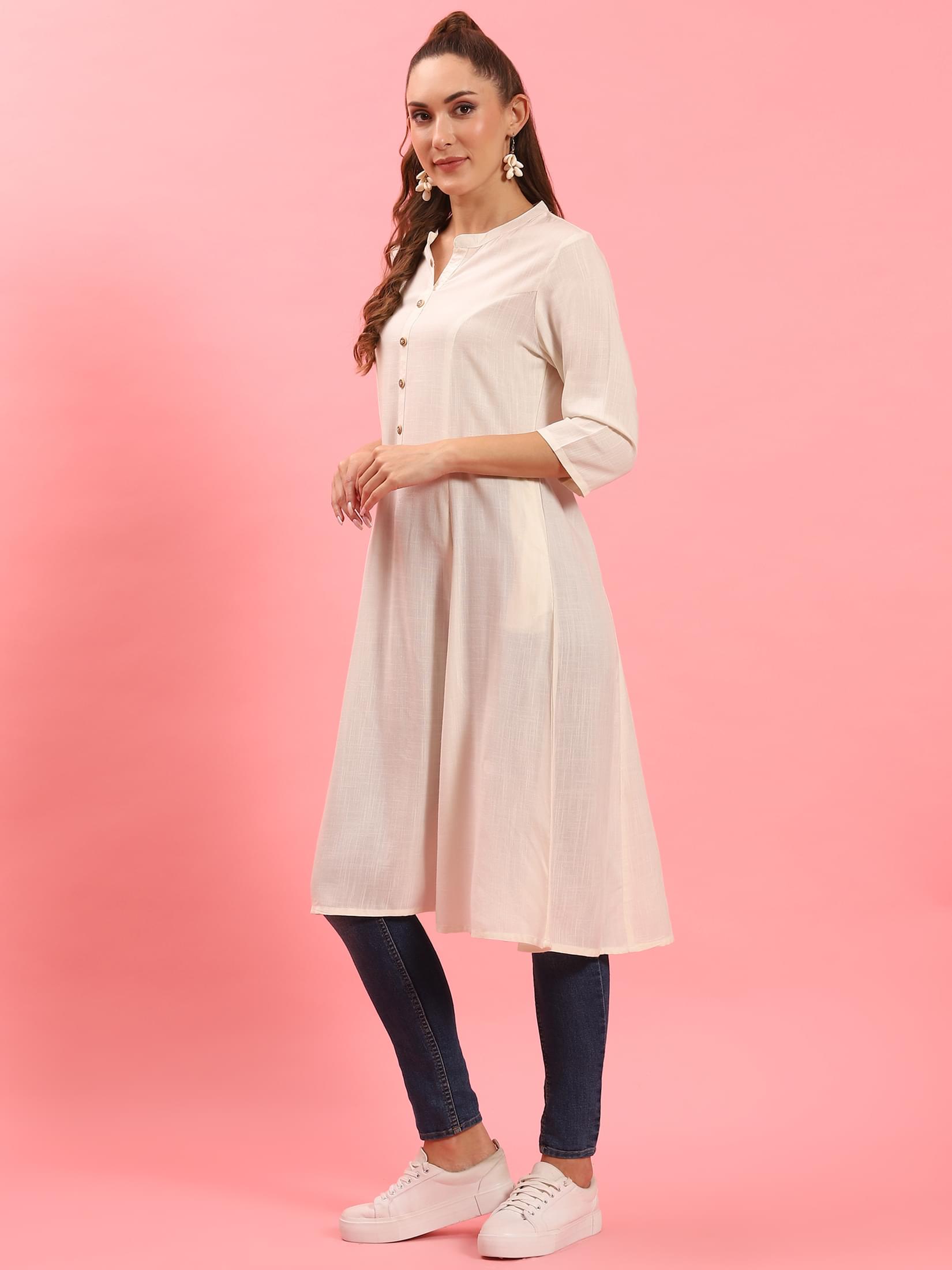 Women Off White Solid Kurta.