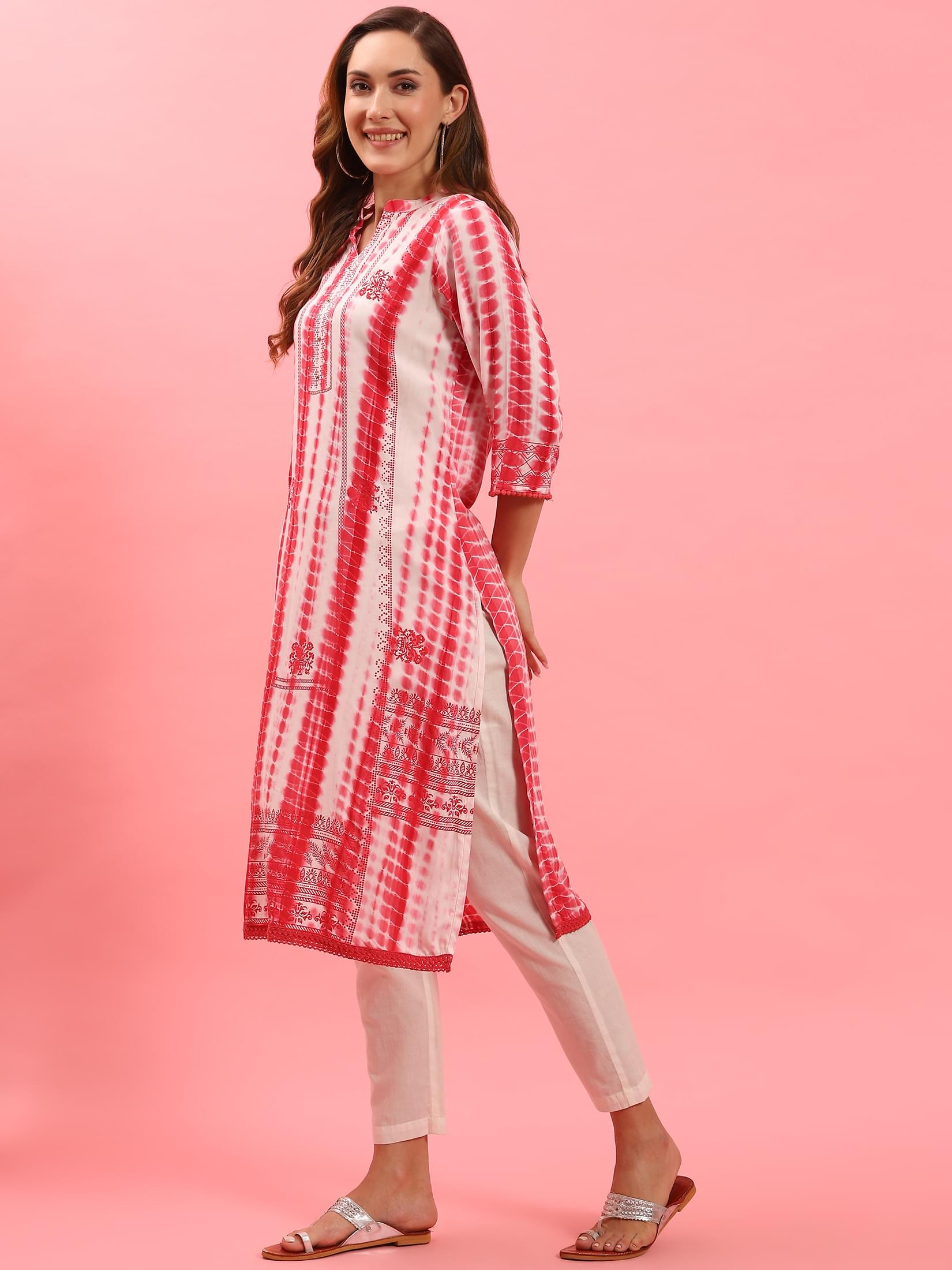Women Coral Tie Dye Printed Kurta.