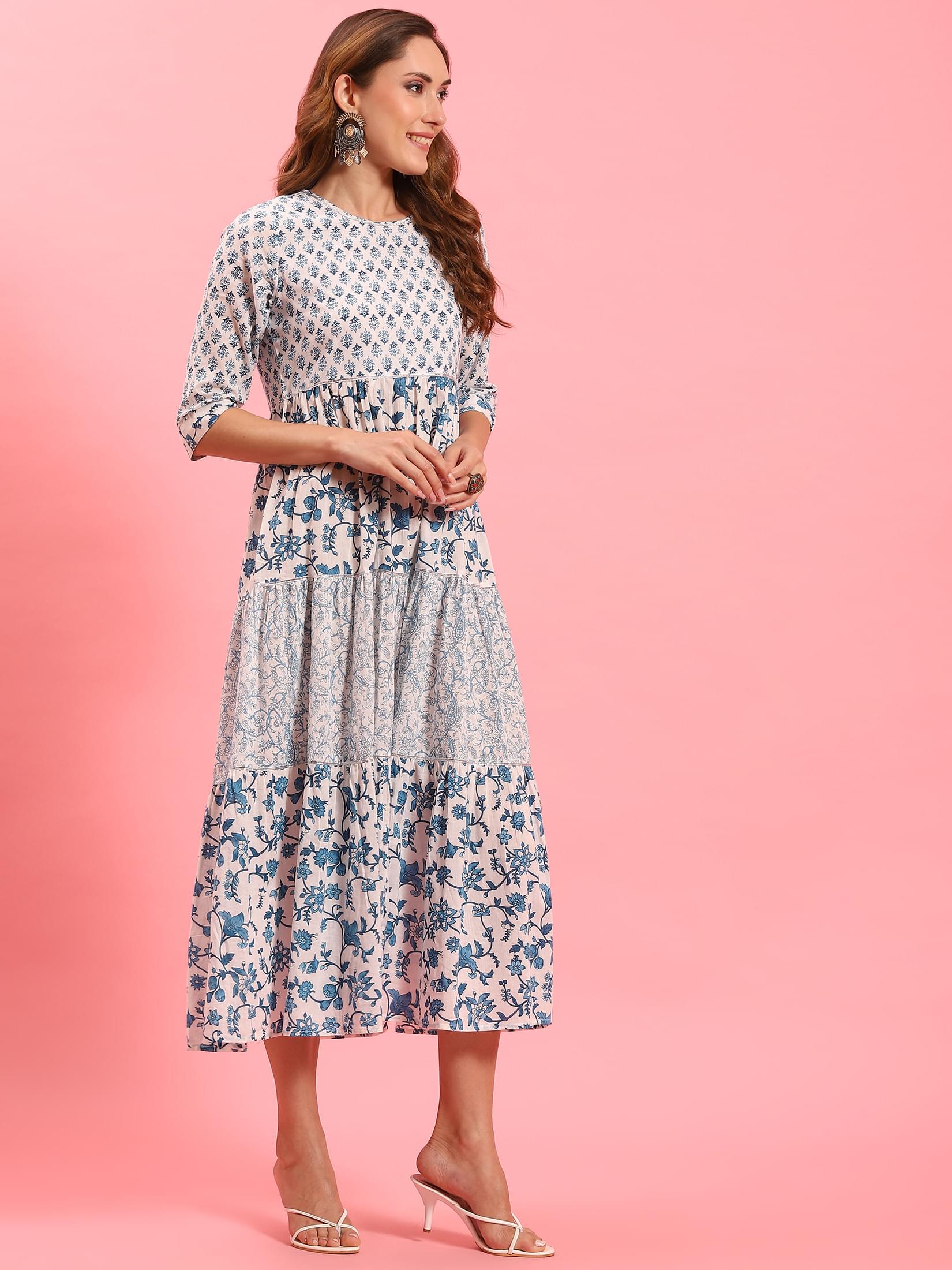 White Floral Printed Dress.