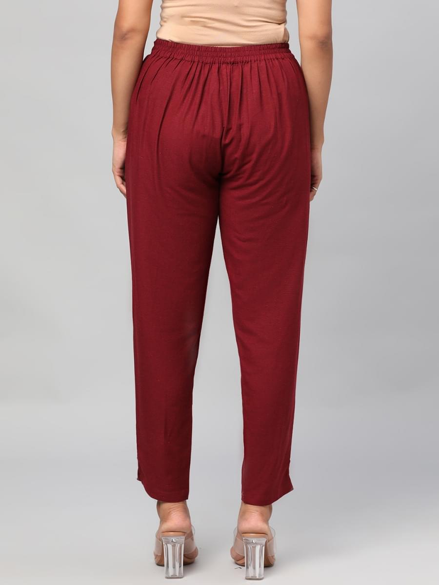 Women Burgundy Solid Trouser.