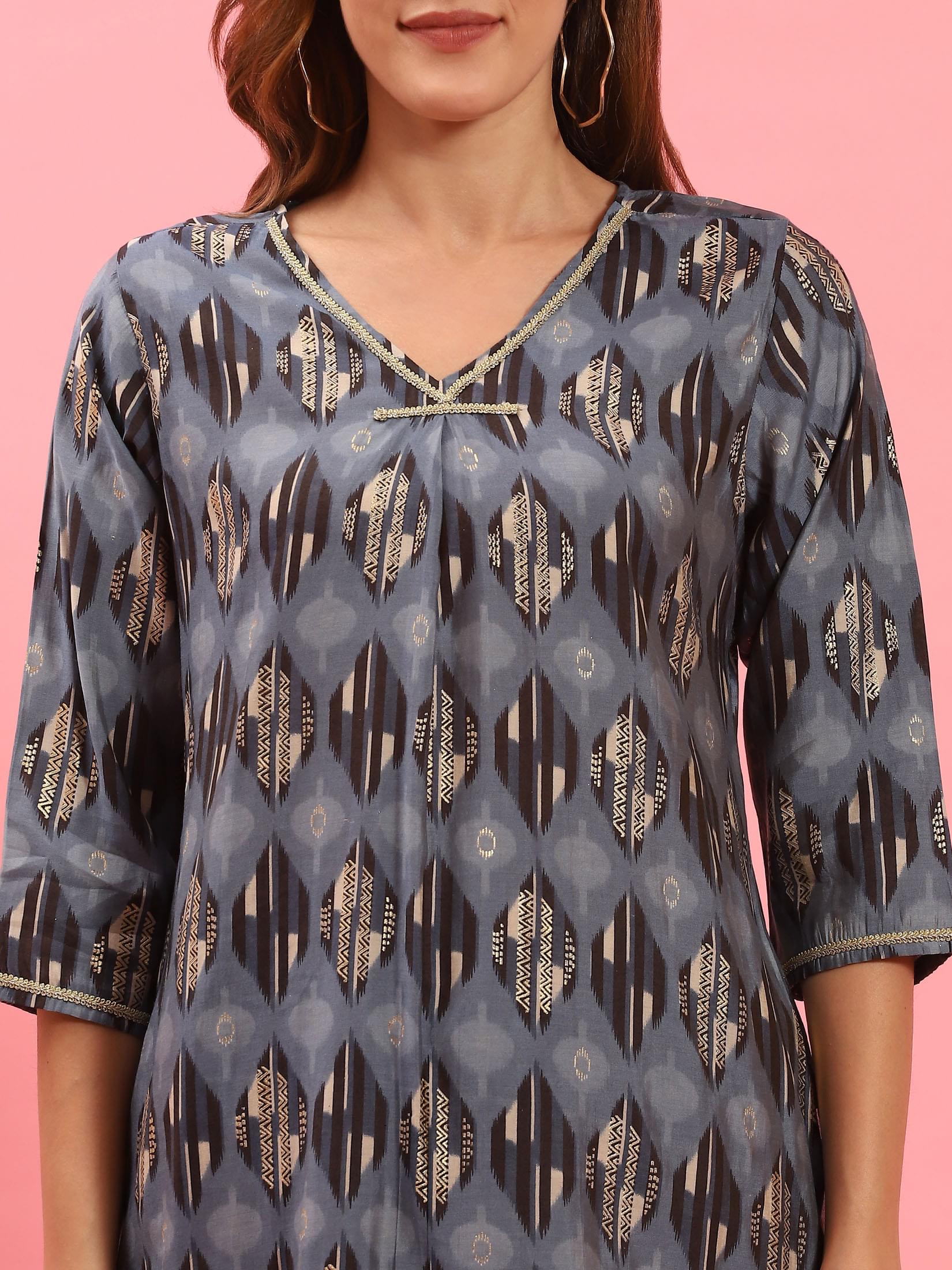 Women Blue Abstract Printed Kurta.