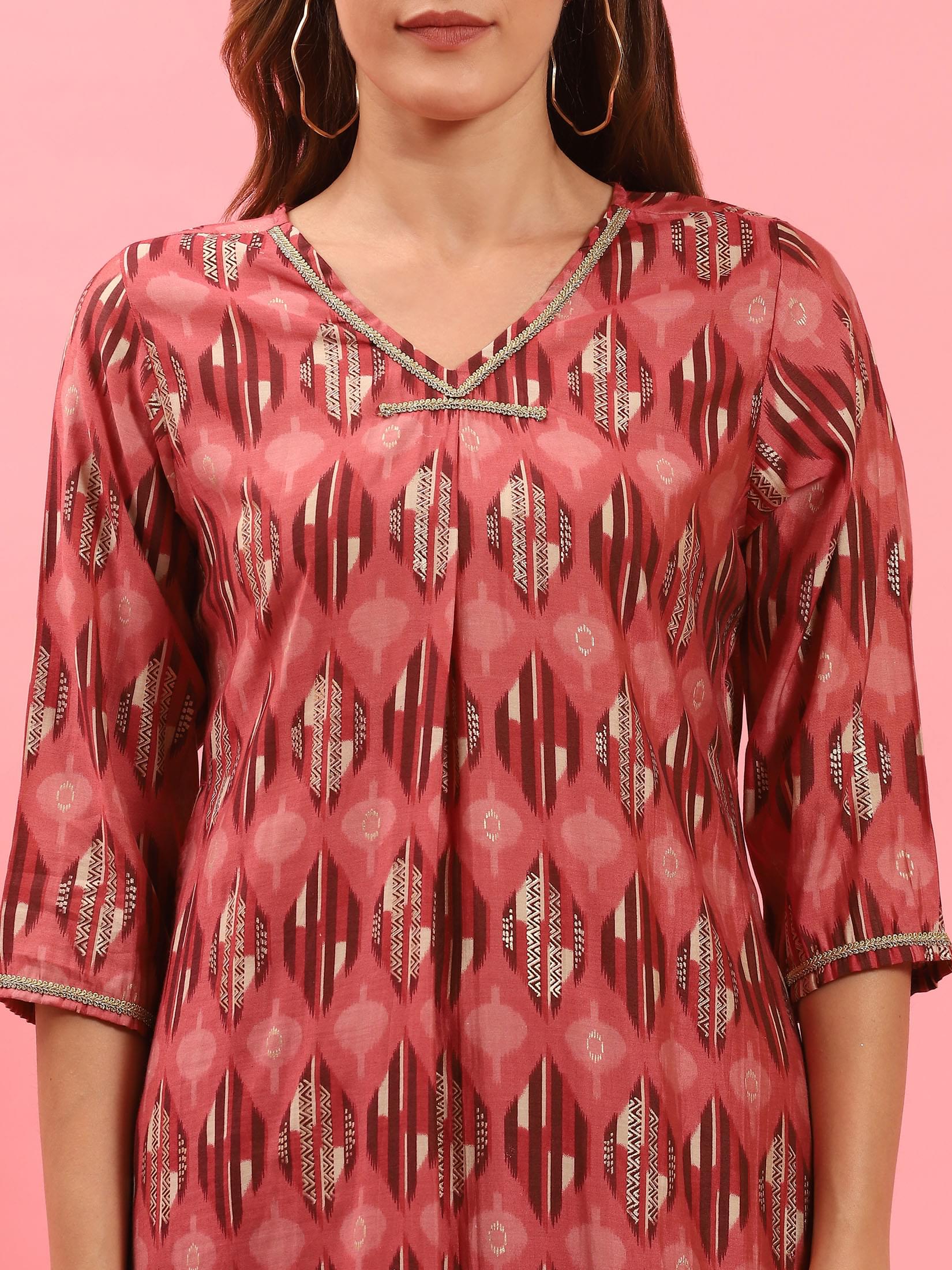 Women Pink Abstract Printed Kurta.