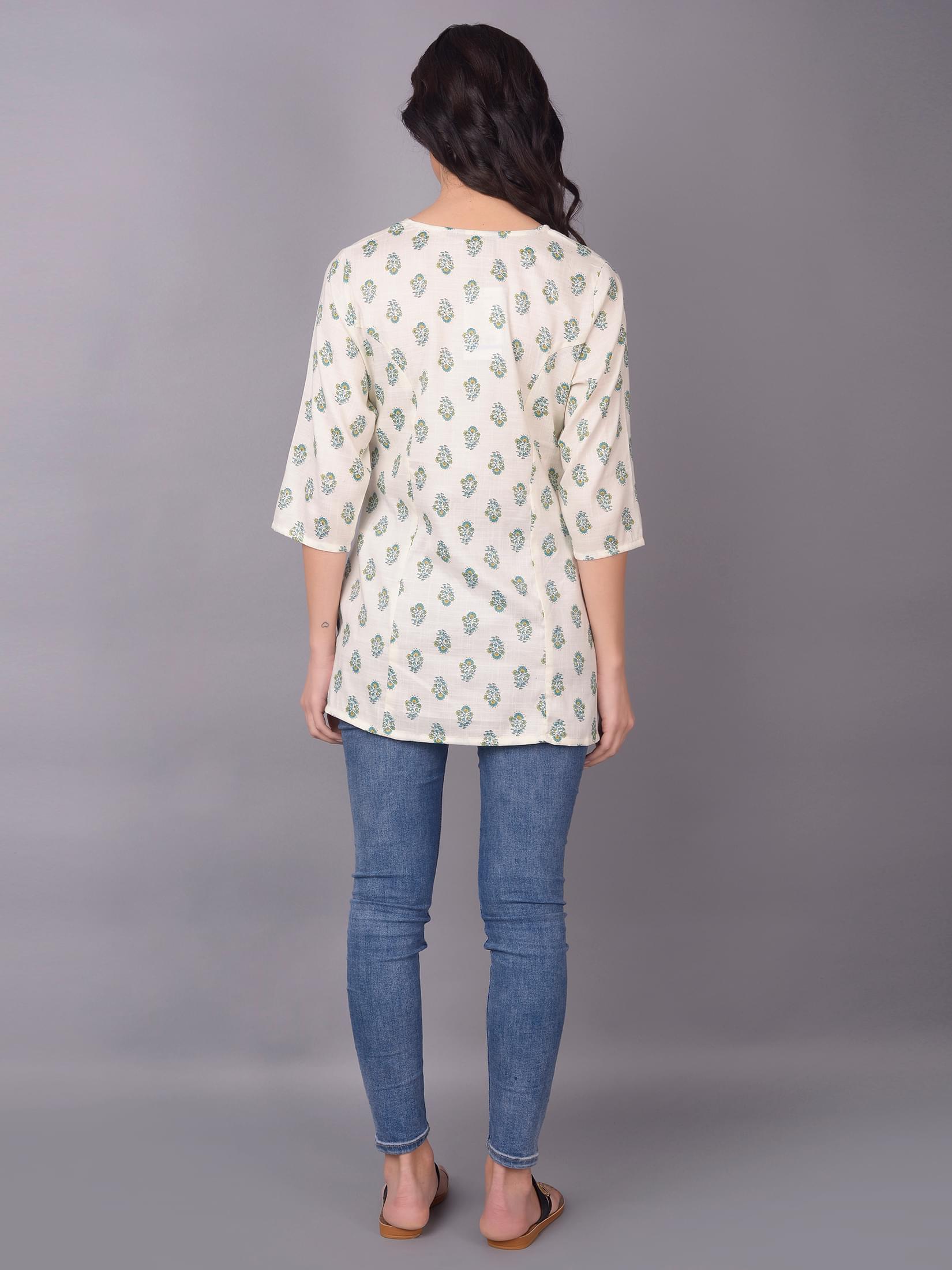 Women Off White Straight Printed Tunic.