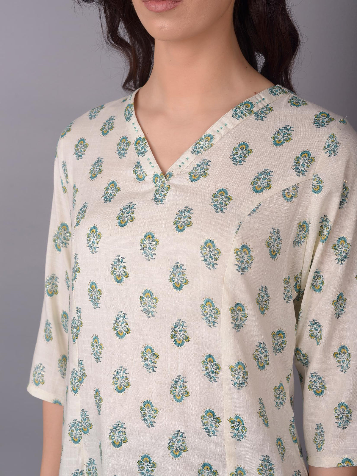 Women Off White Straight Printed Tunic.
