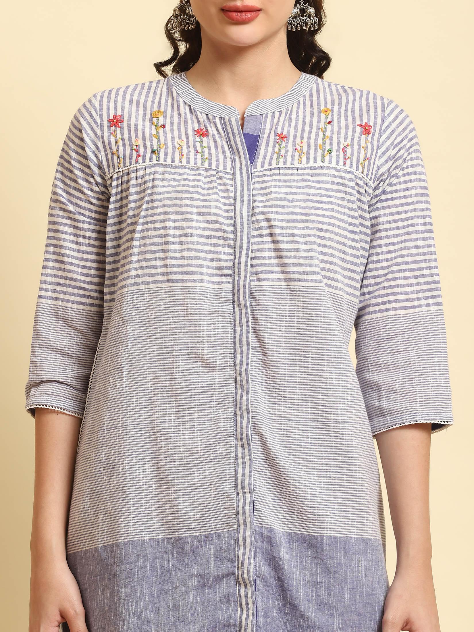 Women Blue Stripe Printed Dress.