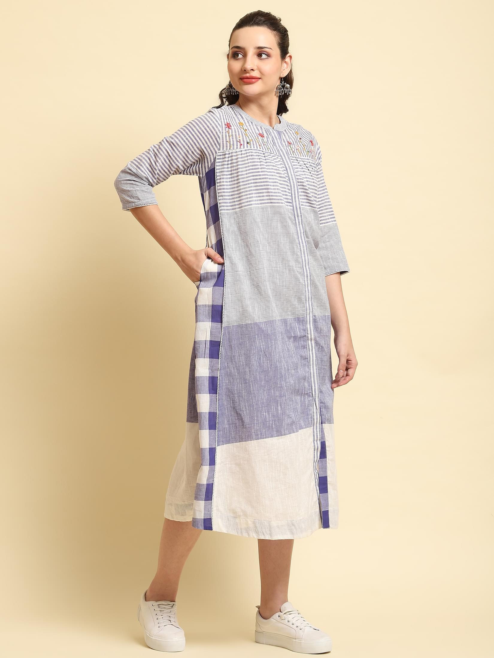 Women Blue Stripe Printed Dress.