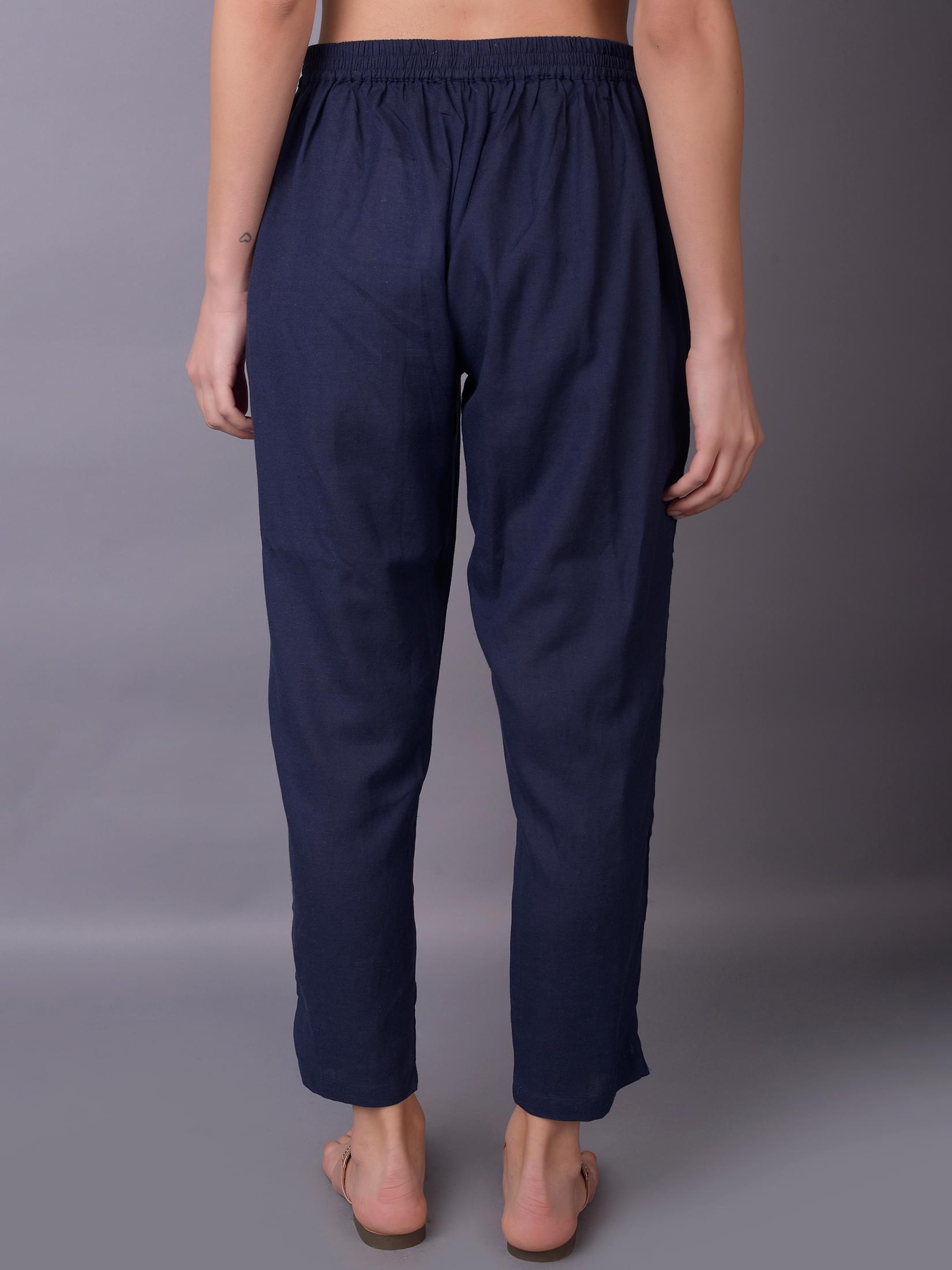 Women Navy Blue Solid Trouser.