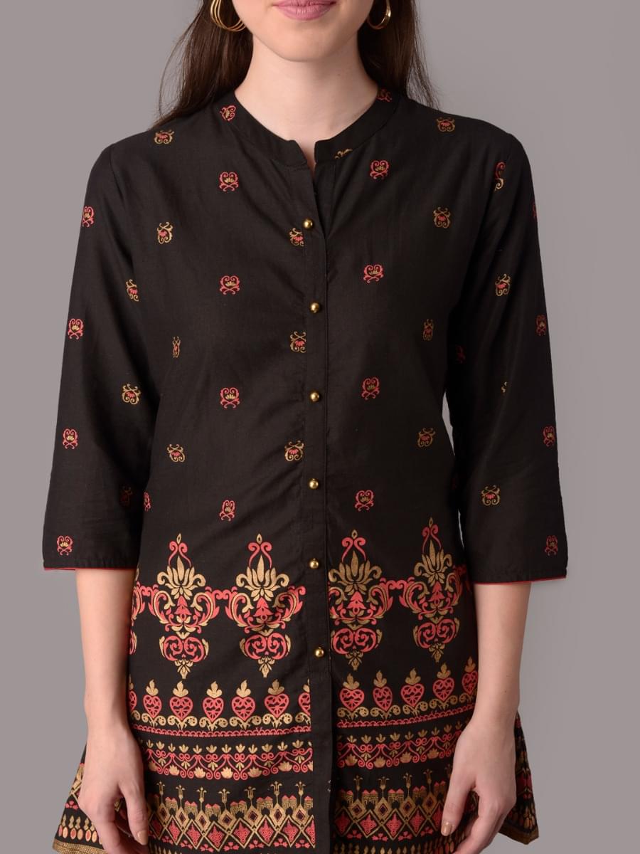 Women Black Ornamental Print Tunic.