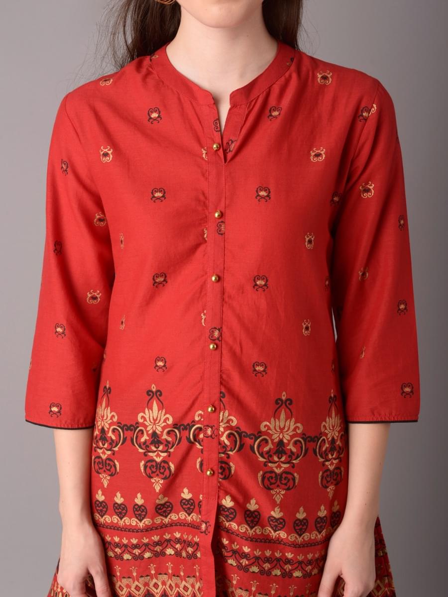 Women Red Ornamental Print Tunic.