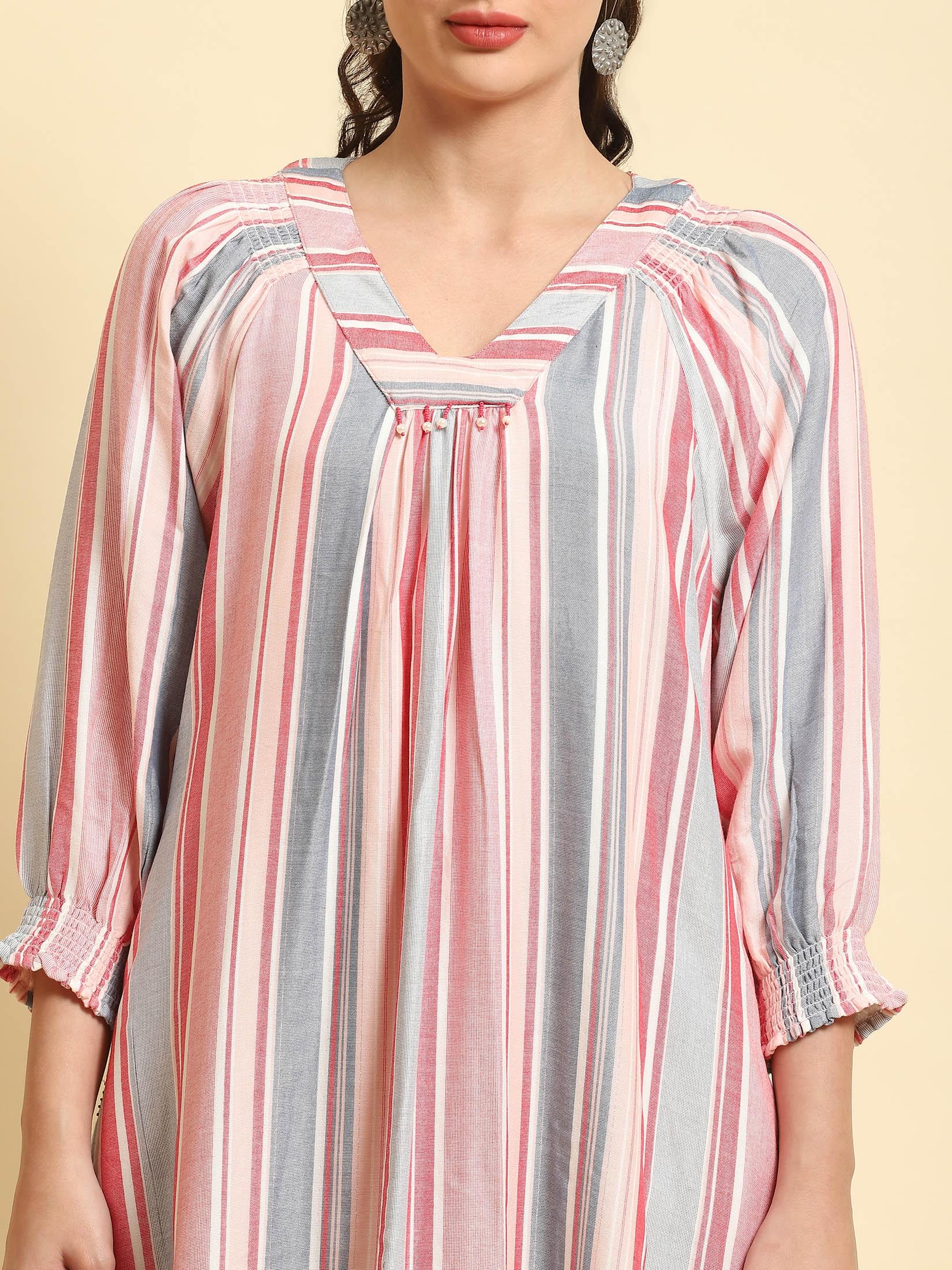Women Multicolor Stripe Printed Short Dress.