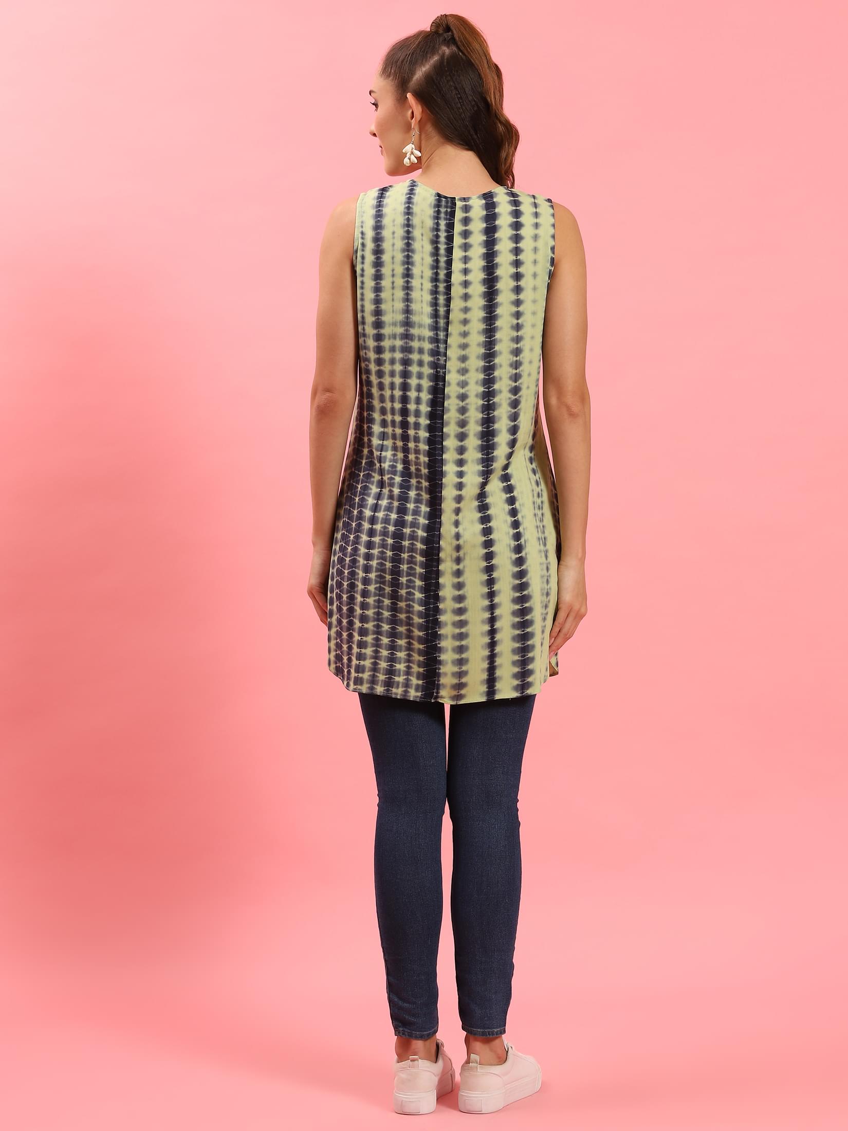Green Tie Dye Printed Kurti.