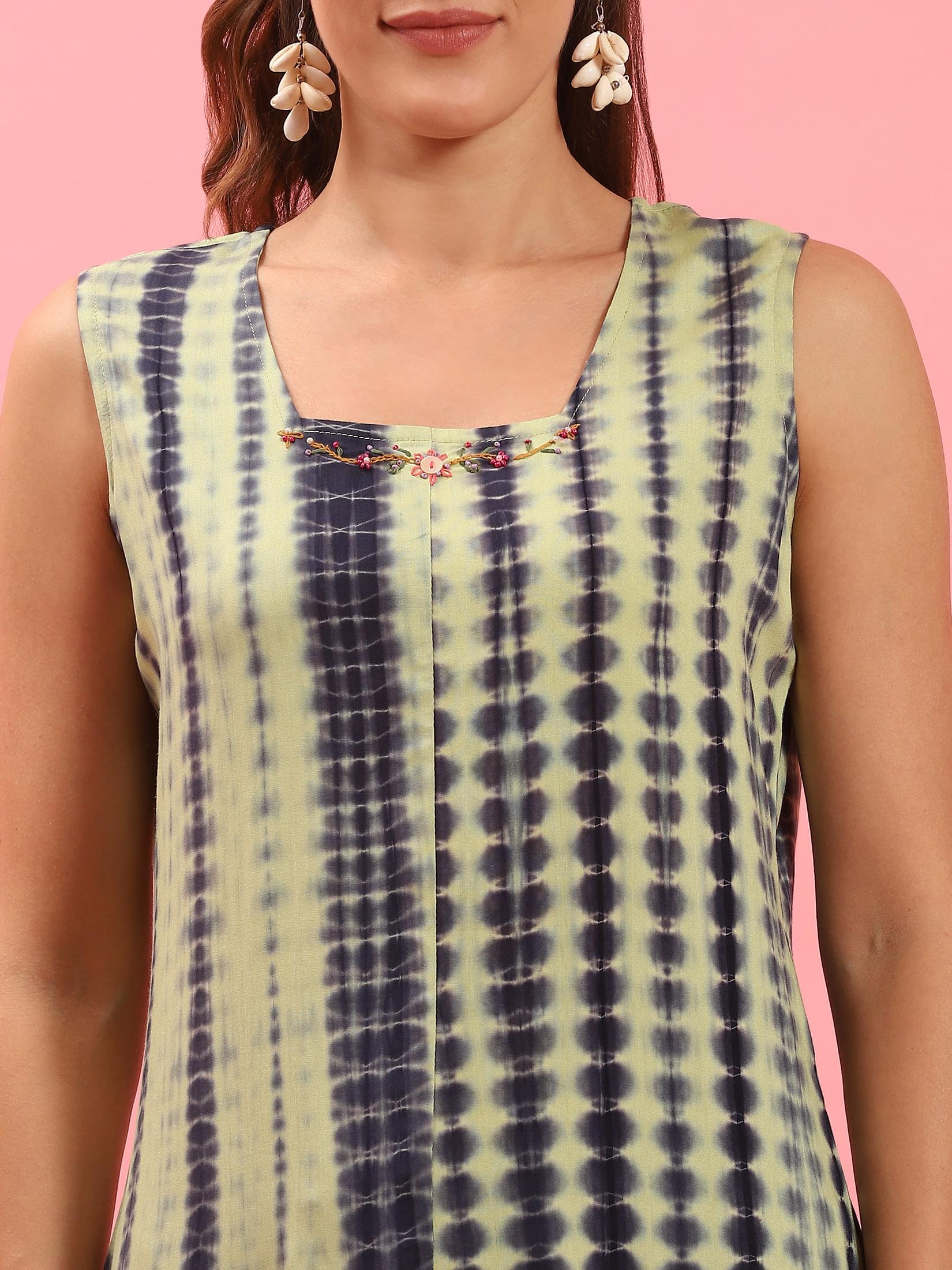 Green Tie Dye Printed Kurti.