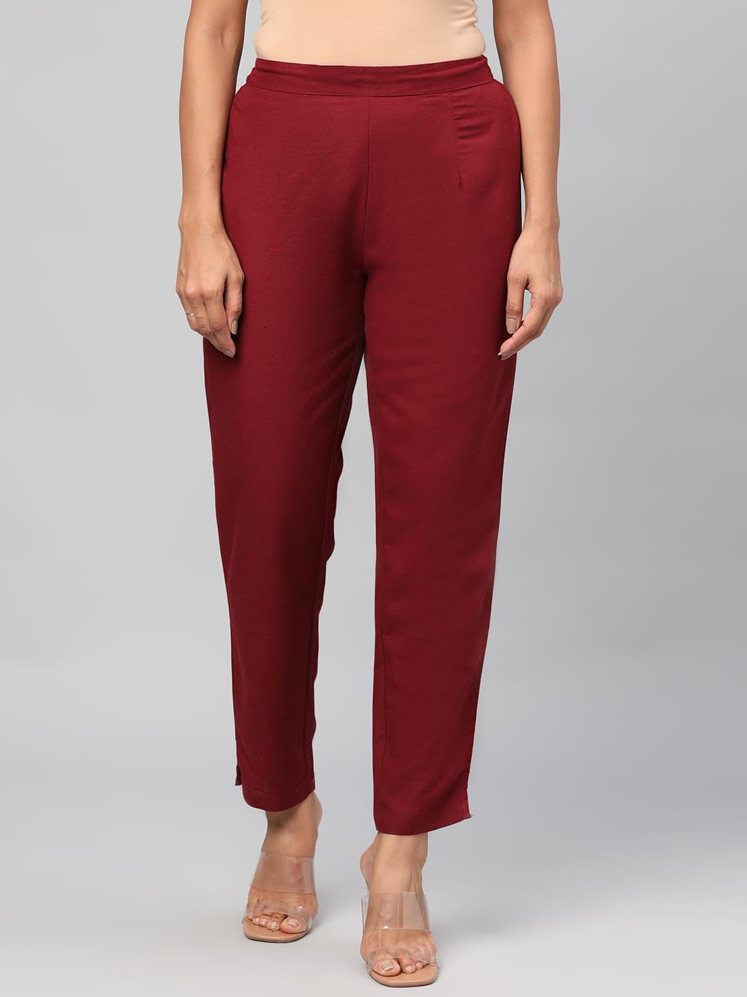Solid Rayon Burgundy Trouser.