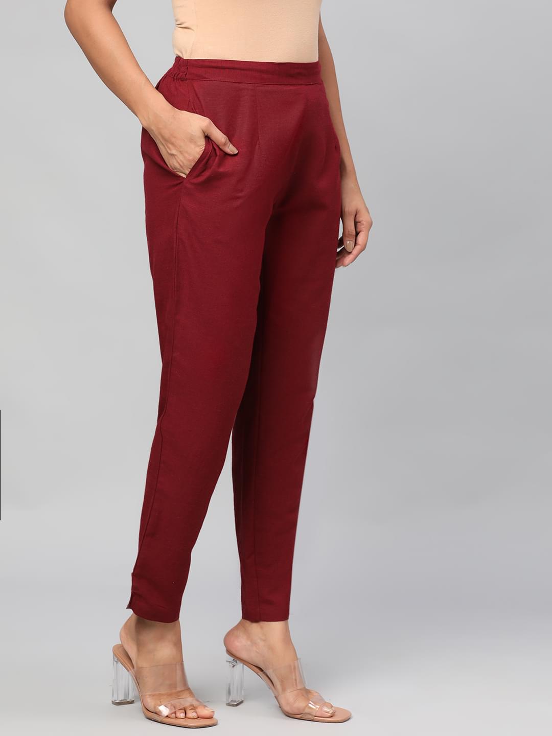 Solid Rayon Burgundy Trouser.