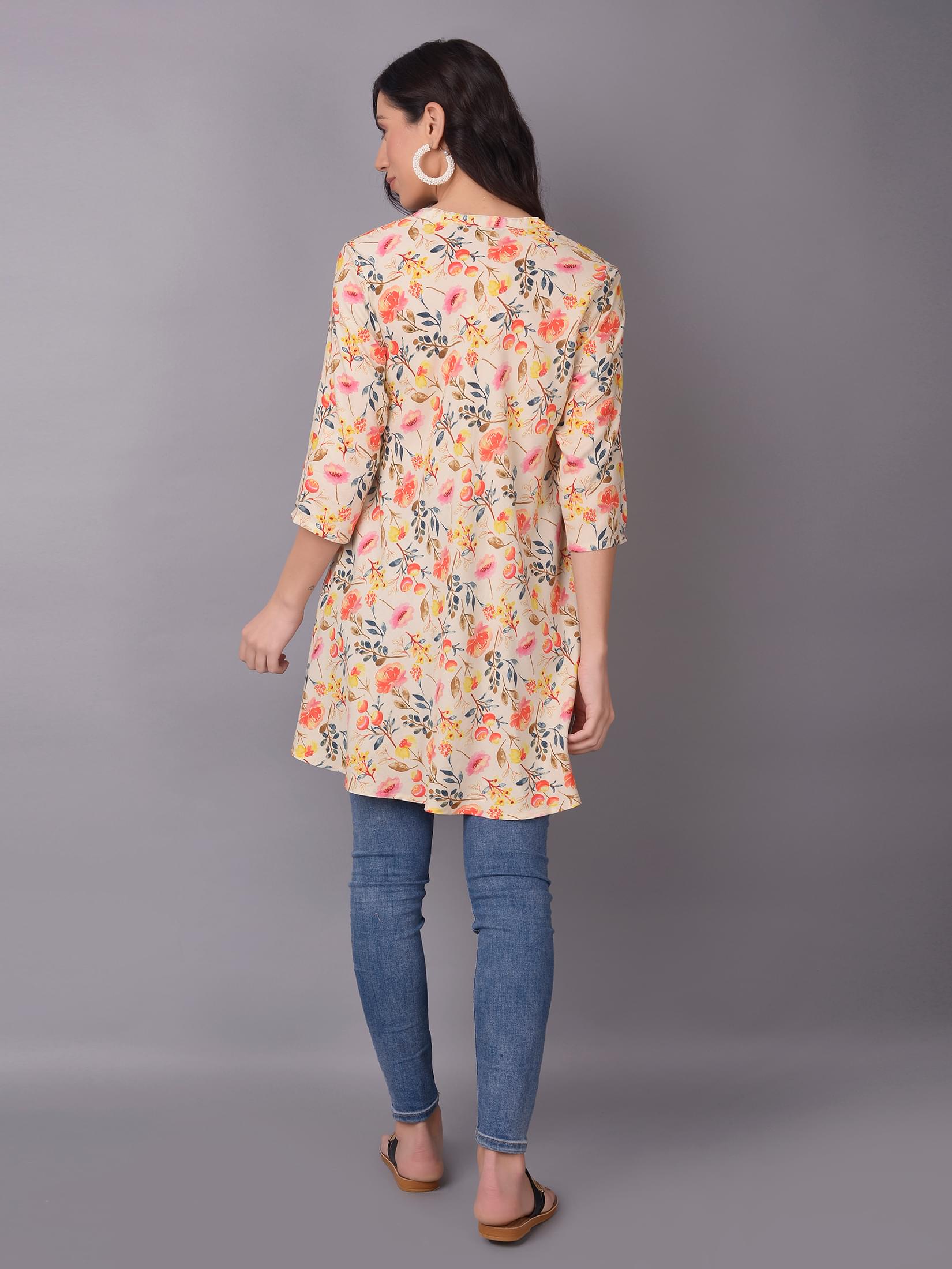 Women Off White Mandarin Collar Tunic.