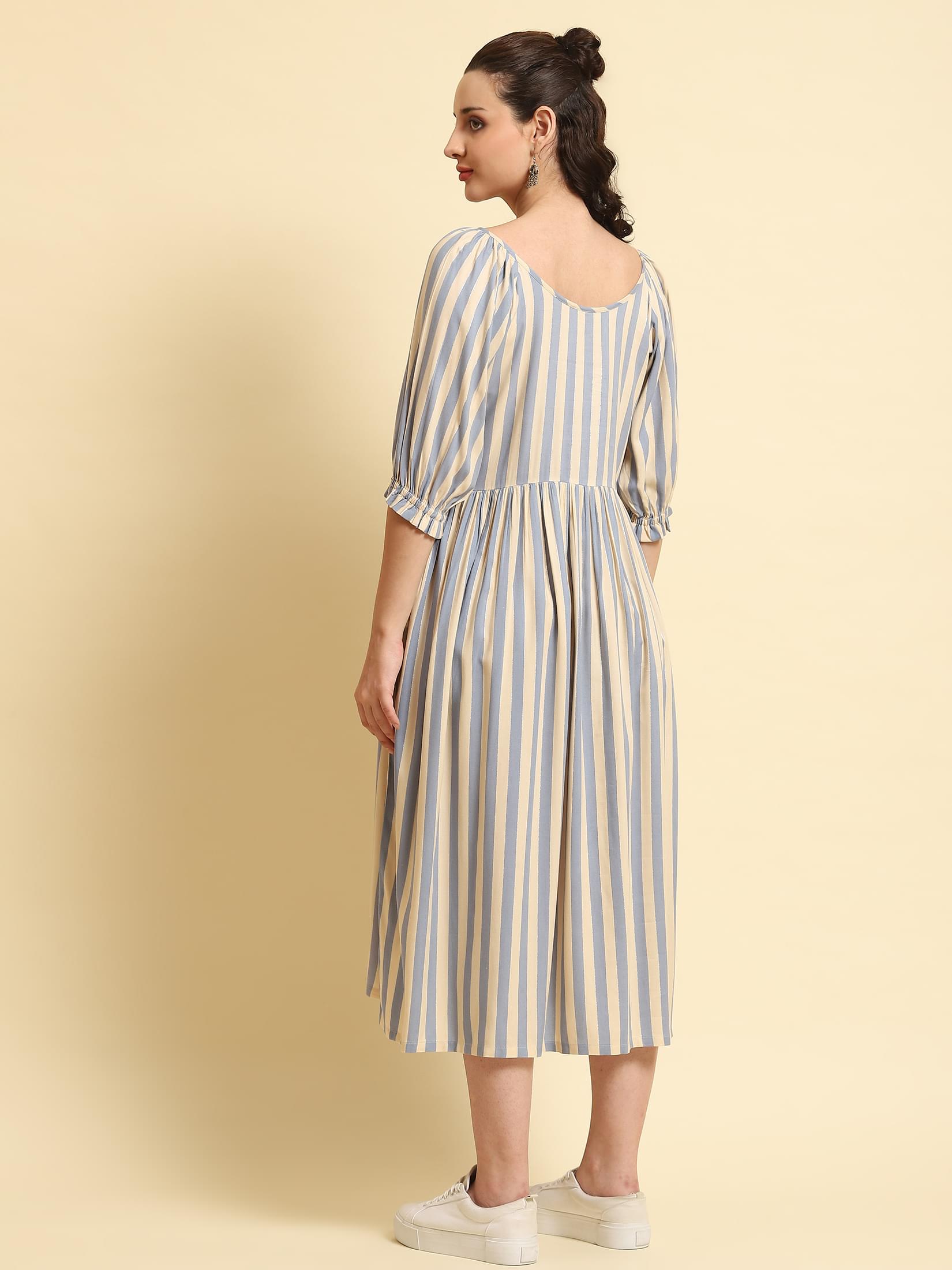 Women Blue Stripe Printed Dress.