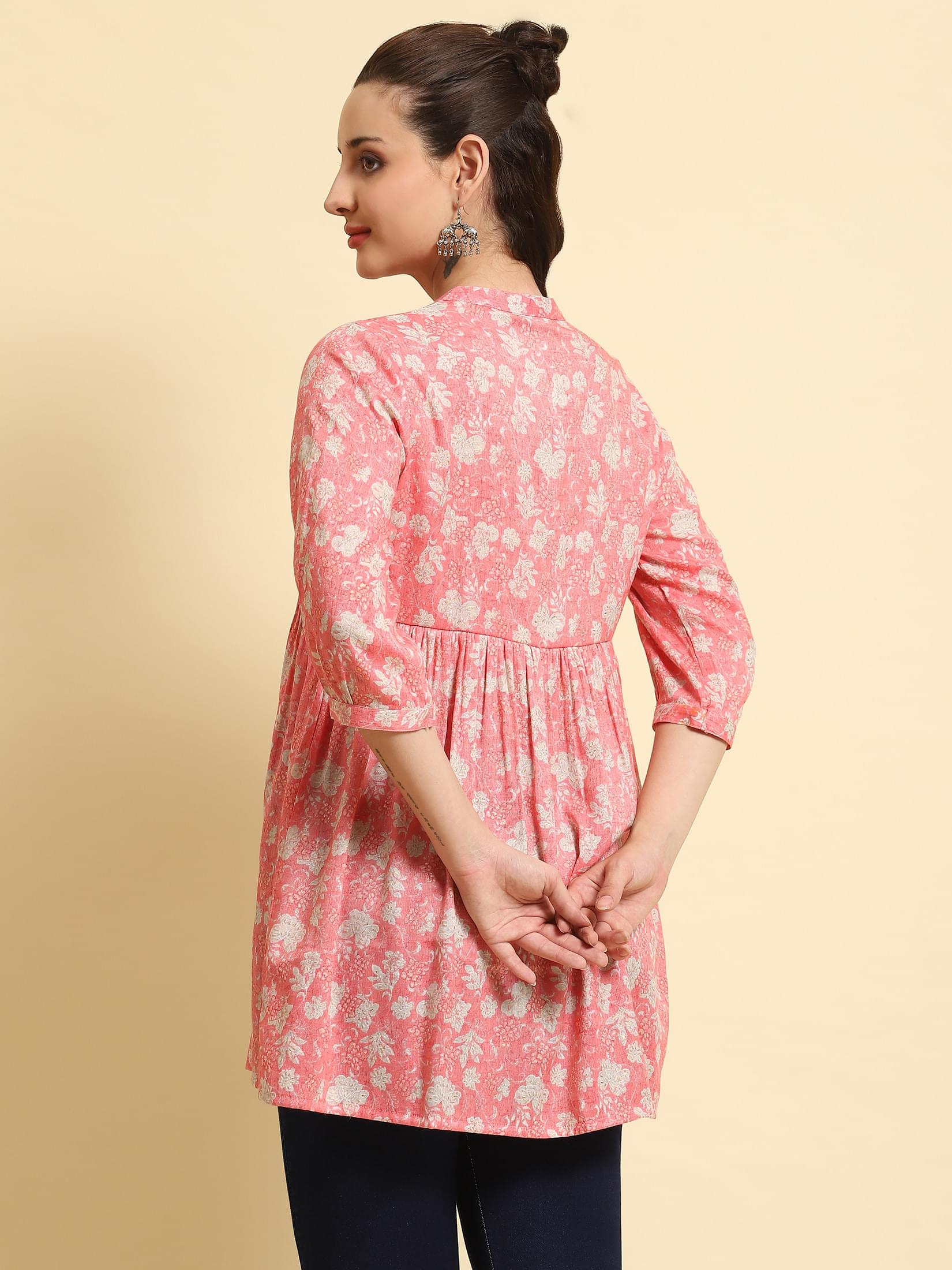 Women Pink Fit And Flare Tunic.