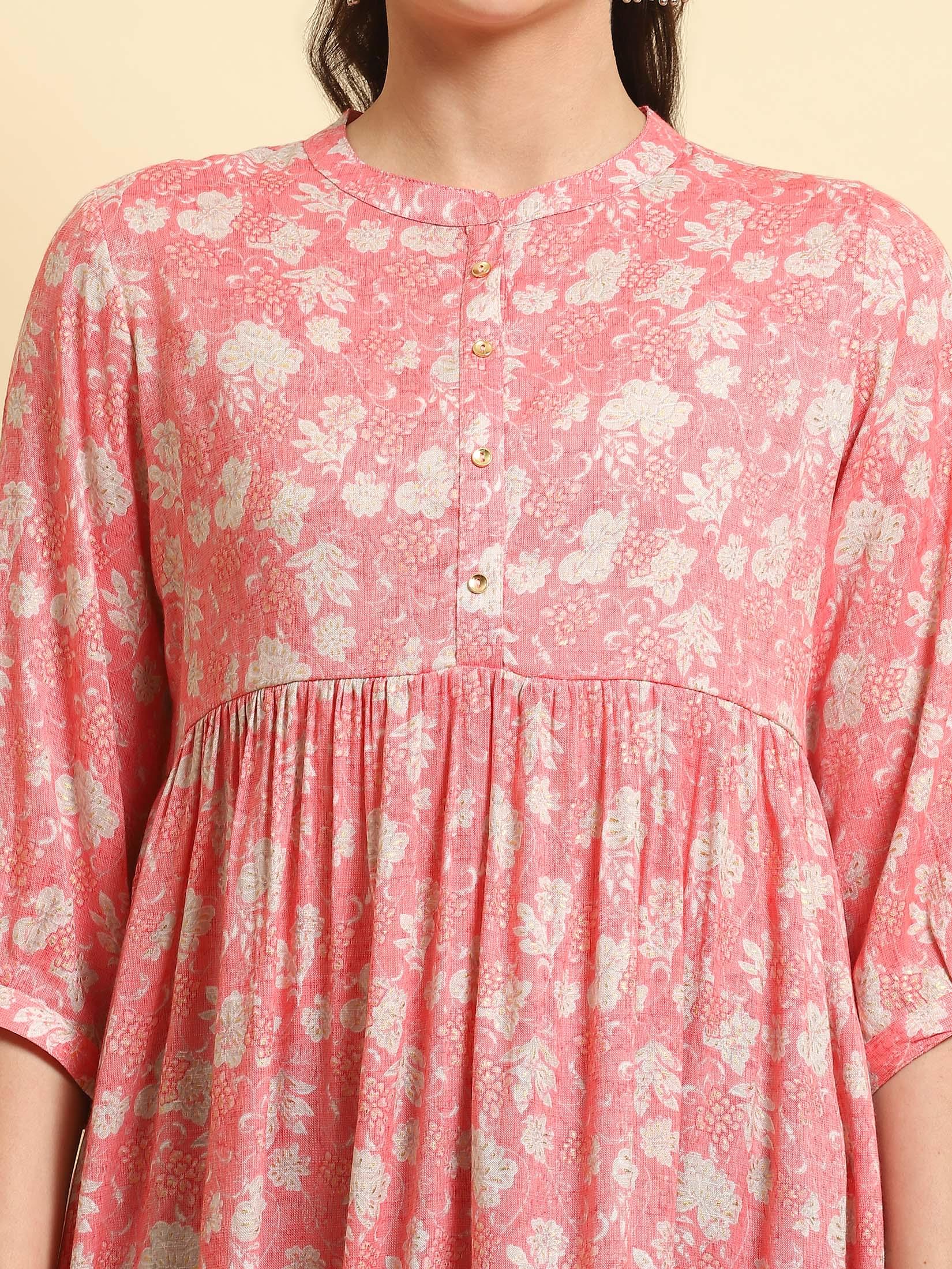 Women Pink Fit And Flare Tunic.
