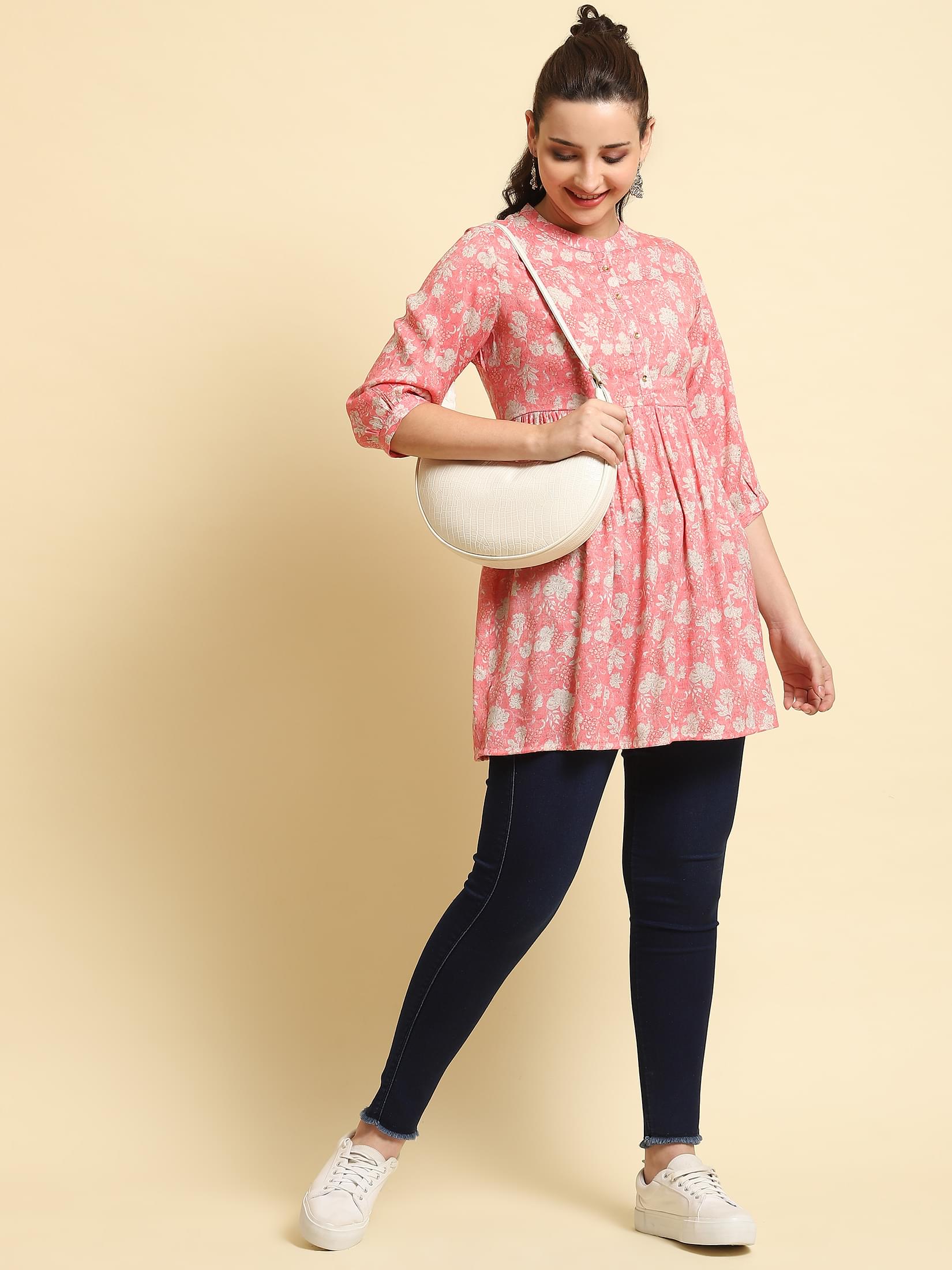 Women Pink Fit And Flare Tunic.