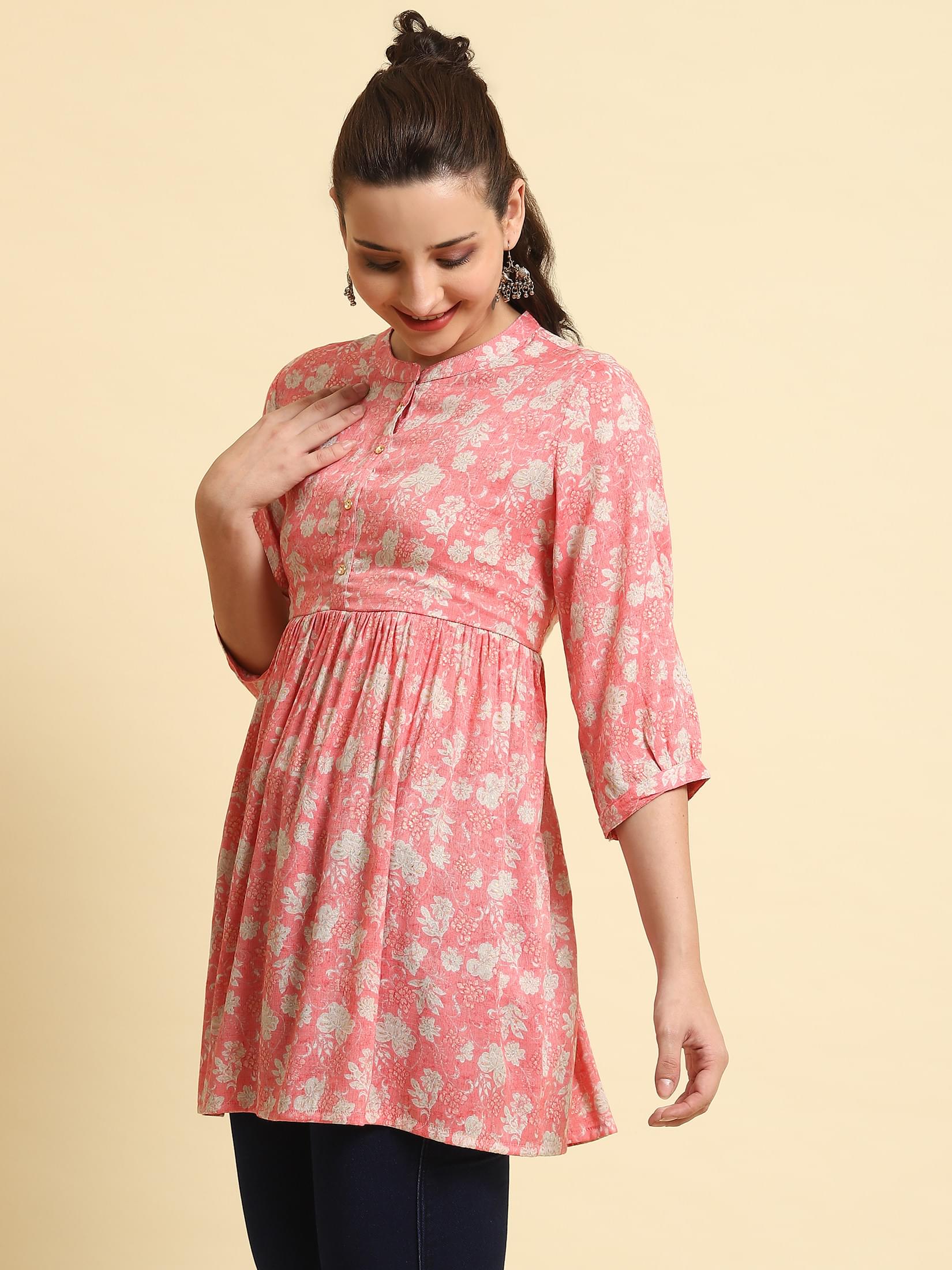 Women Pink Fit And Flare Tunic.