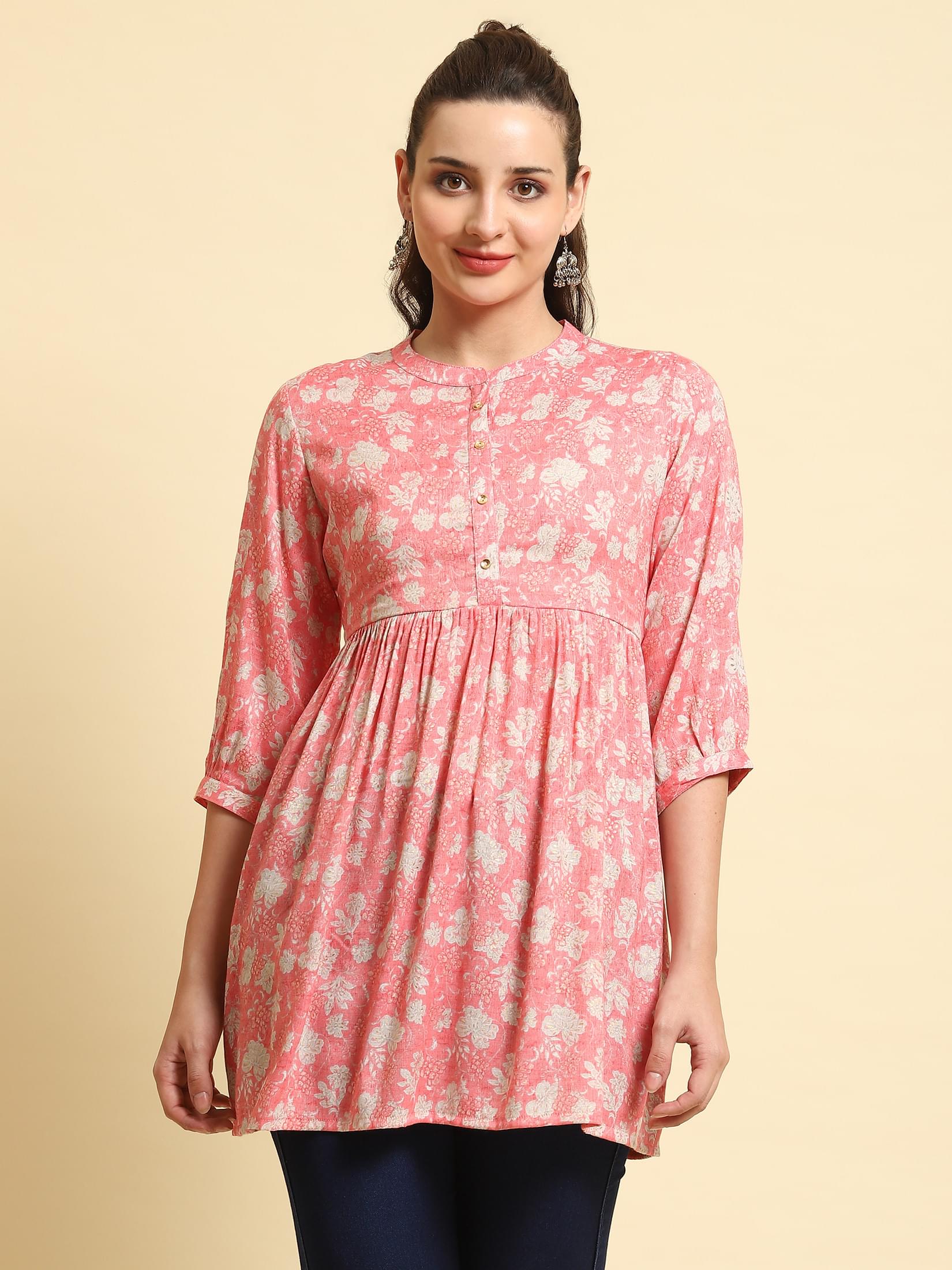 Women Pink Fit And Flare Tunic.