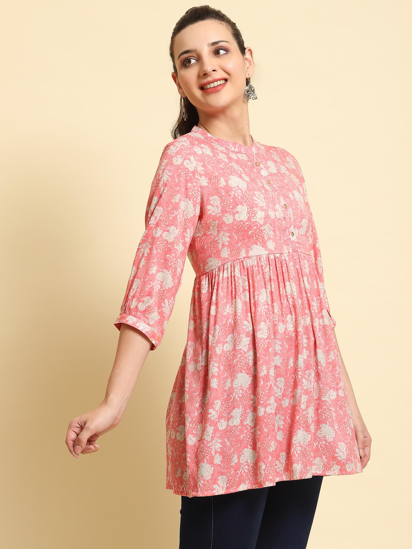 Women Pink Fit And Flare Tunic.
